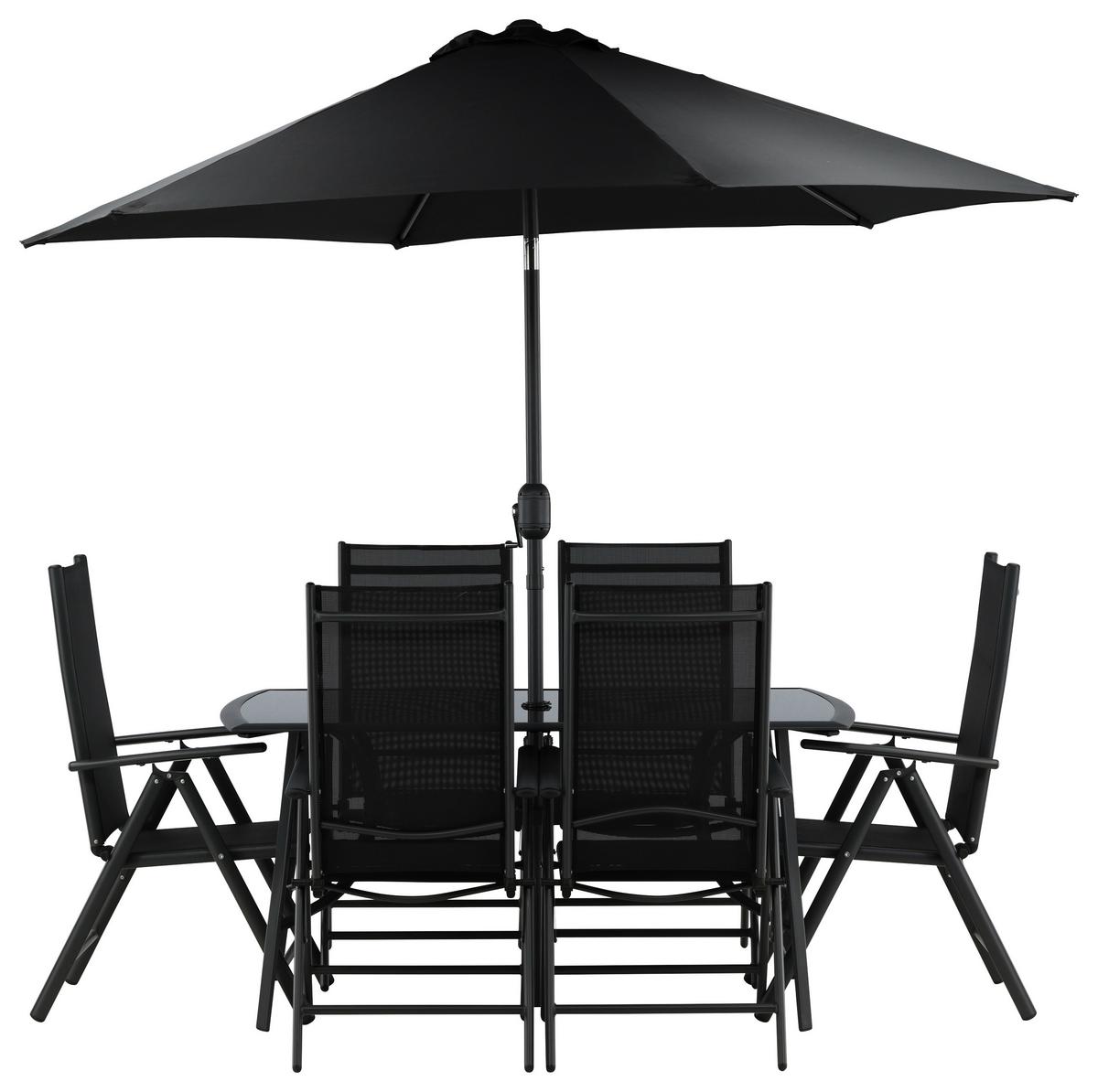 Gartentischgruppe Brekki Schwarz, pulverbeschichtet - Schwarz, KONVENTIONELL, Glas/Metall - Gardenson