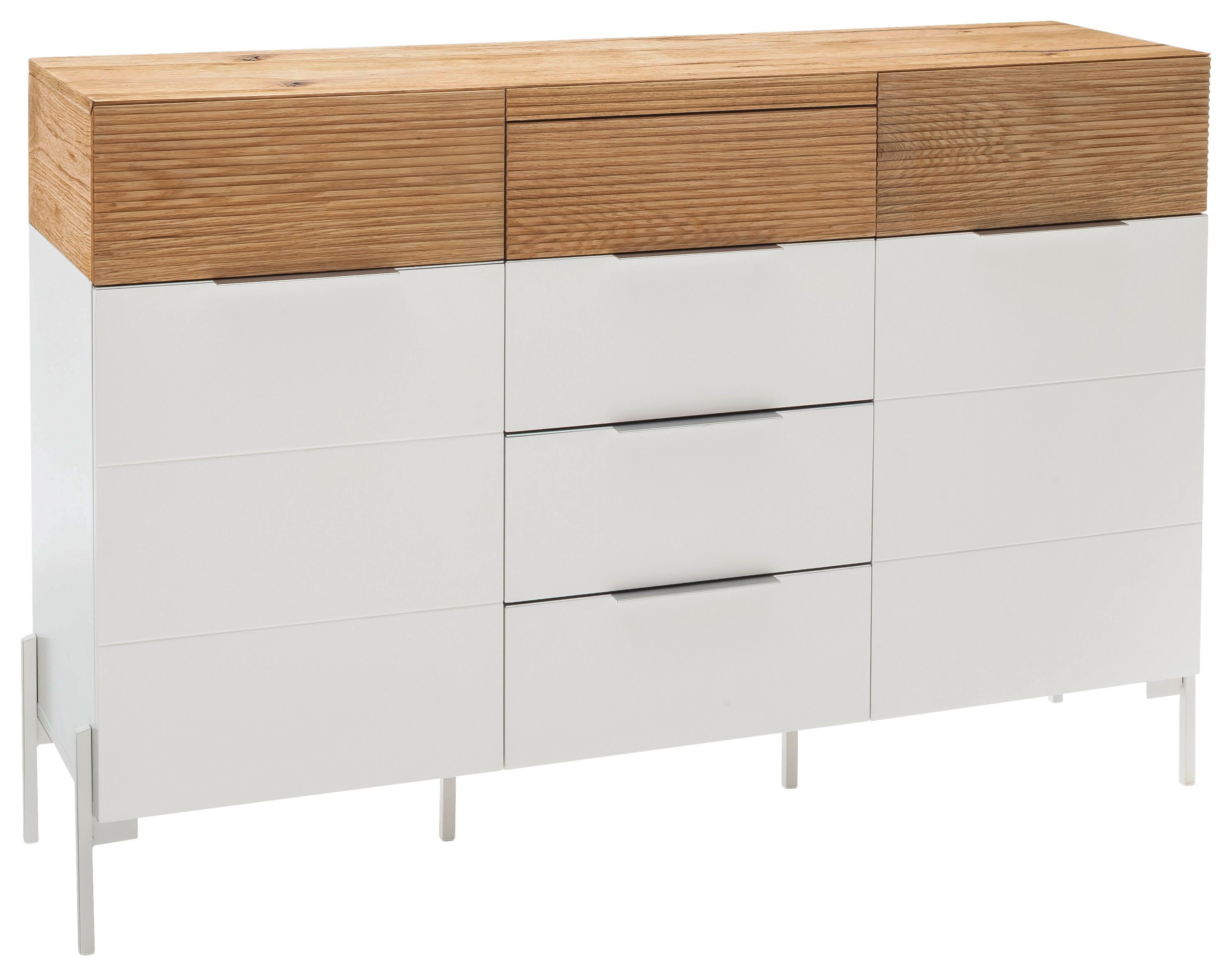 Kommode aus Eiche teilmassiv - Weiss/Eichefarben, Modern, Holzwerkstoff/Metall (136/92/40cm) - Premium Living