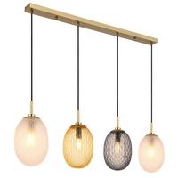 HÄNGELEUCHTE 15899-4H - Weiss/Goldfarben, Basics, Glas/Textil (96/15/120cm) - Globo