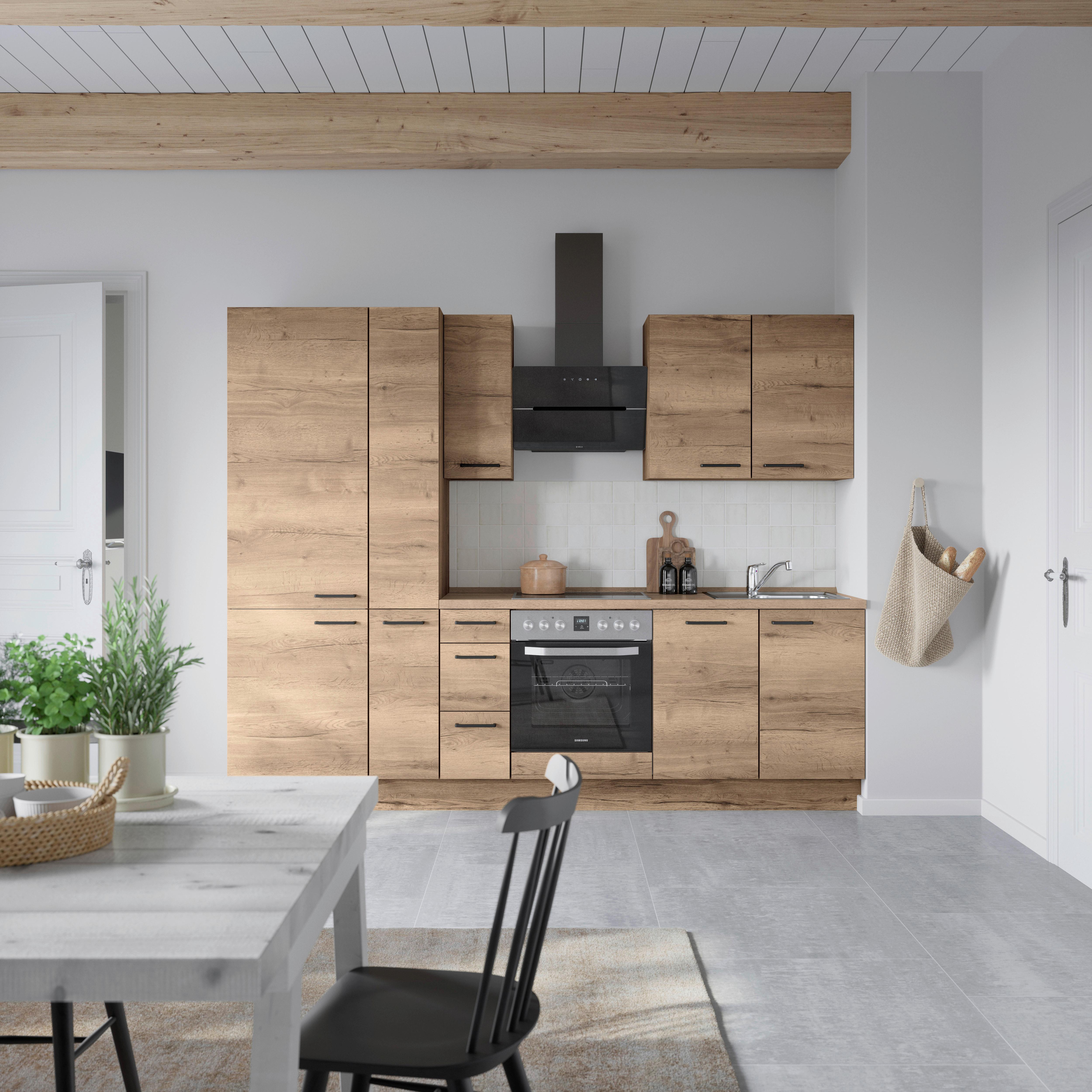 Küchenblock Structura High mit Geräten Eiche dunkel - Eiche dunkel/Eichefarben, MODERN, Holzwerkstoff/Metall (270cm) - Nobilia