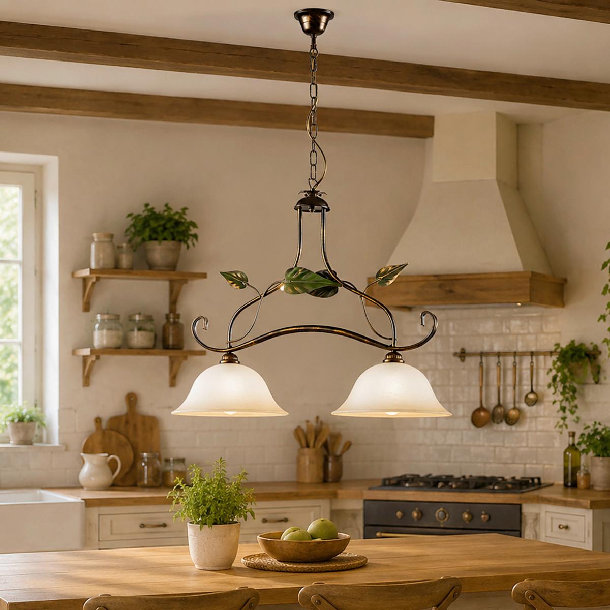 Hängeleuchte Miranda Bronze/Olivgrün max.  22 Watt - Bronzefarben/Olivgrün, KONVENTIONELL, Glas/Metall (80/45/110cm)