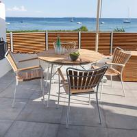 Gartentischgruppe Ellen Weiß/Teak 5-tlg. - Naturfarben/Weiß, Natur, Holz - Gardenson