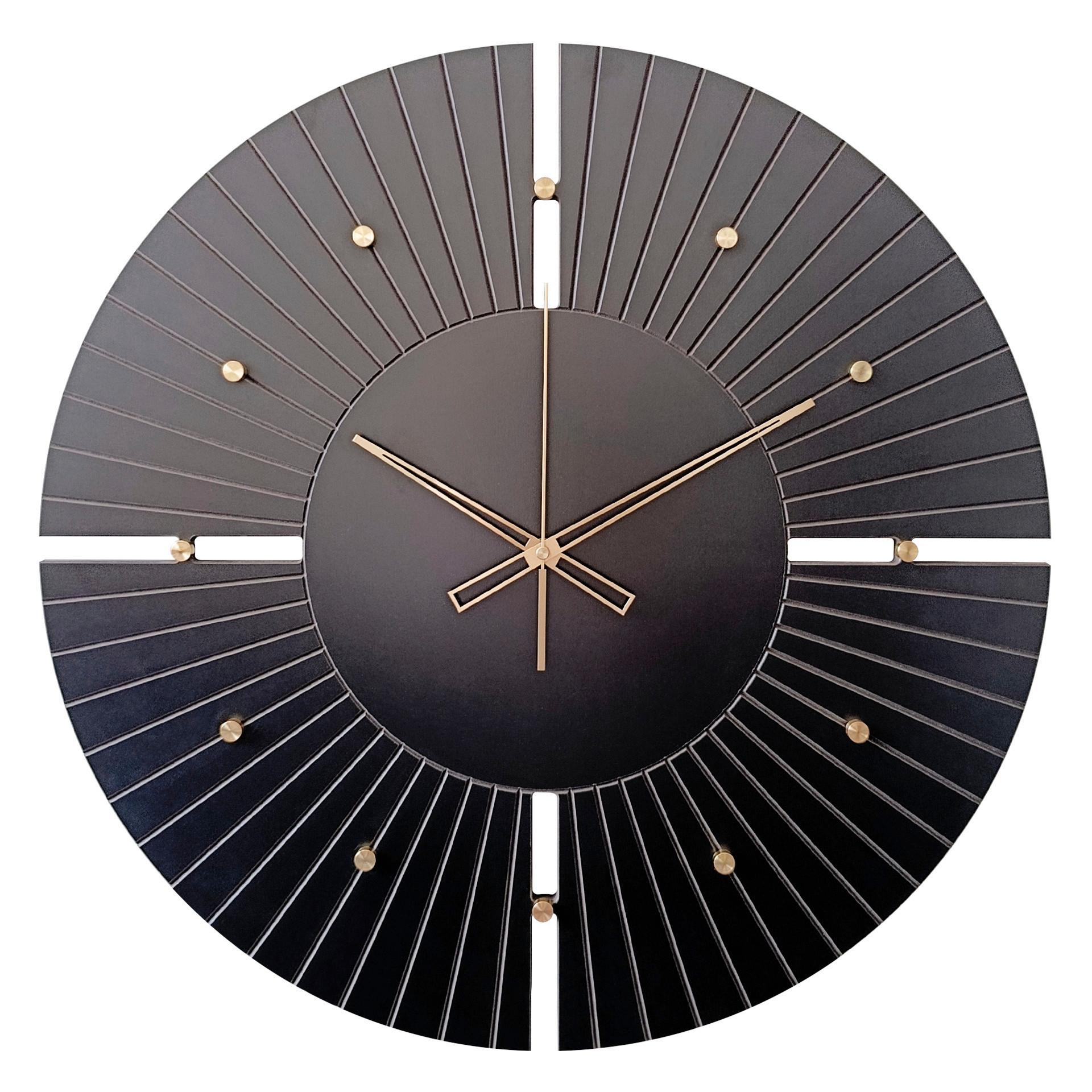 Wanduhr Theo Schwarz/Goldfarben Ø ca. 57cm - Goldfarben/Schwarz, Basics, Holz/Kunststoff (57cm)