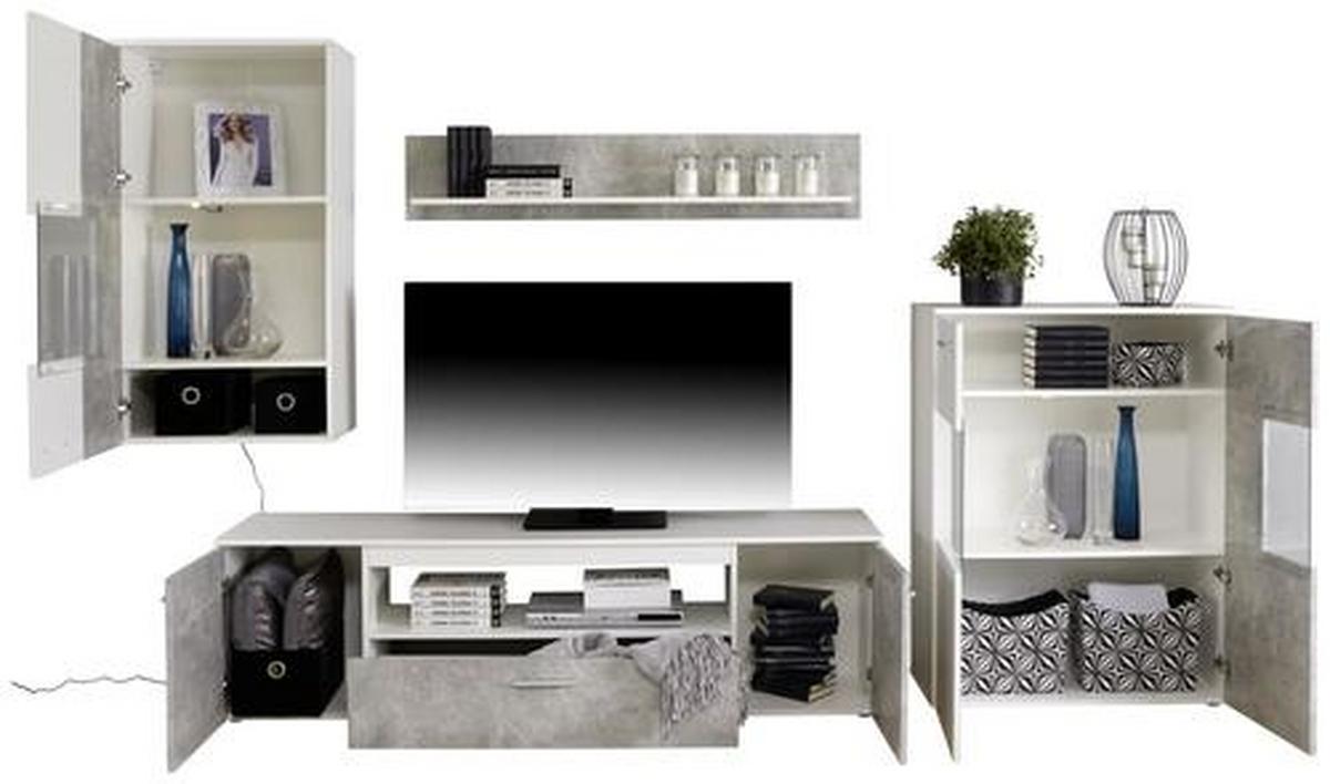 Mobilier camera de zi Vulcan - alb/gri, Modern, sticlă/material pe bază de lemn (265-295/194/40cm) - Based