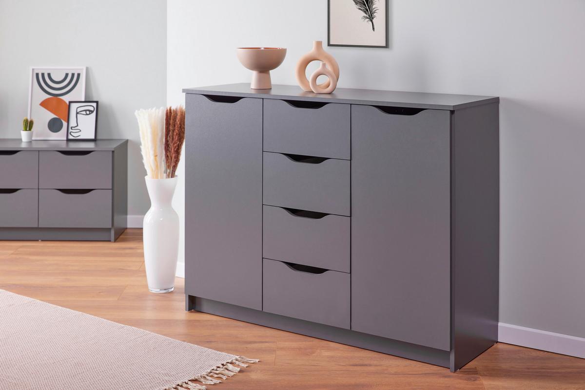 Kommode Silenzia Graphit - Graphitfarben, Design, Holzwerkstoff (112/91/40cm) - Livetastic