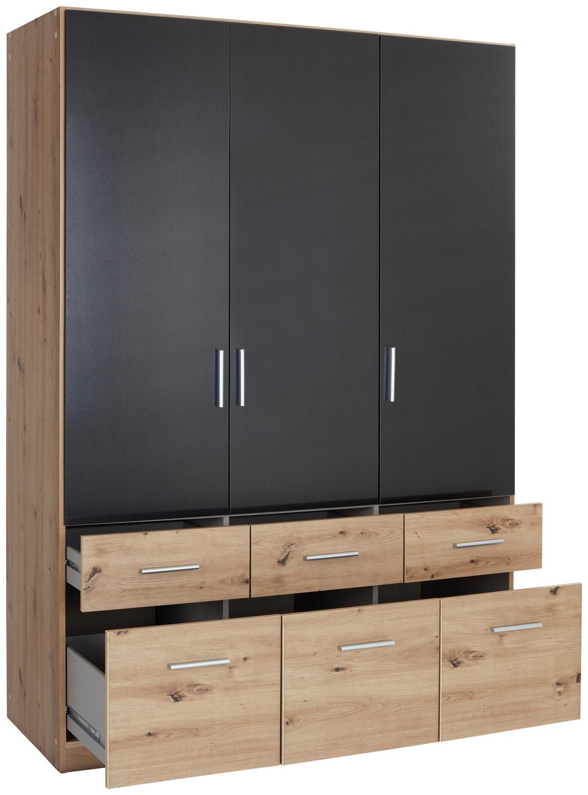 Omara Za Oblačila Celle Extra, Temno Siva, Barva Hrasta - srebrne barve/temno siva, Design, umetna masa/leseni material (136/197/54cm) - Mömax