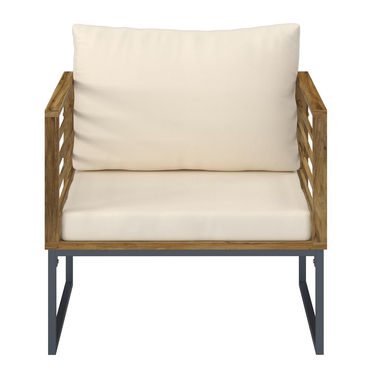 Loungegarnitur Silas Creme Holz/Textil/Metall - Creme/Akaziefarben, Modern, Holz/Textil (130/85/80cm) - Bessagi Garden