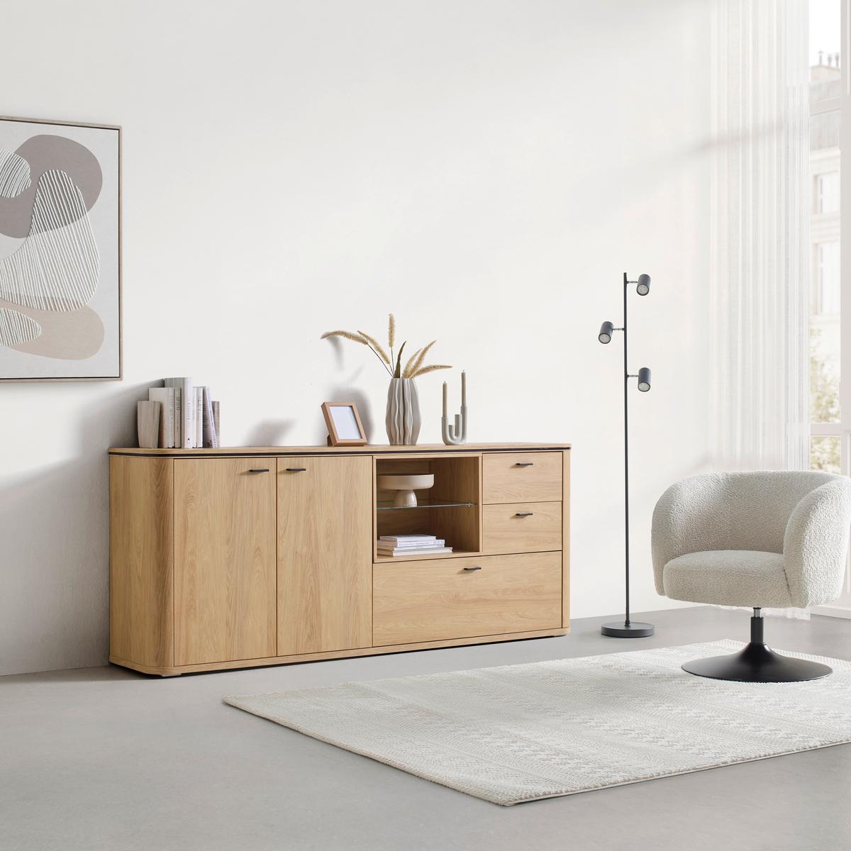 Sideboard Lagos Eichefarben - Eichefarben/Anthrazit, Modern, Glas/Holzwerkstoff (210,2/87,5/42,5cm) - Premium Living