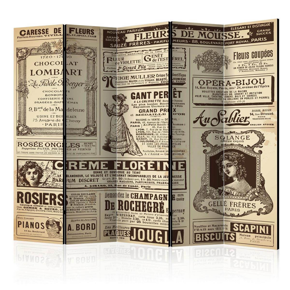 Paravan Vintage Magazines I, 5-Delni, Dvostranski - temno rjava/bež, Basics, tekstil/les (225/172/3cm) - artgeist