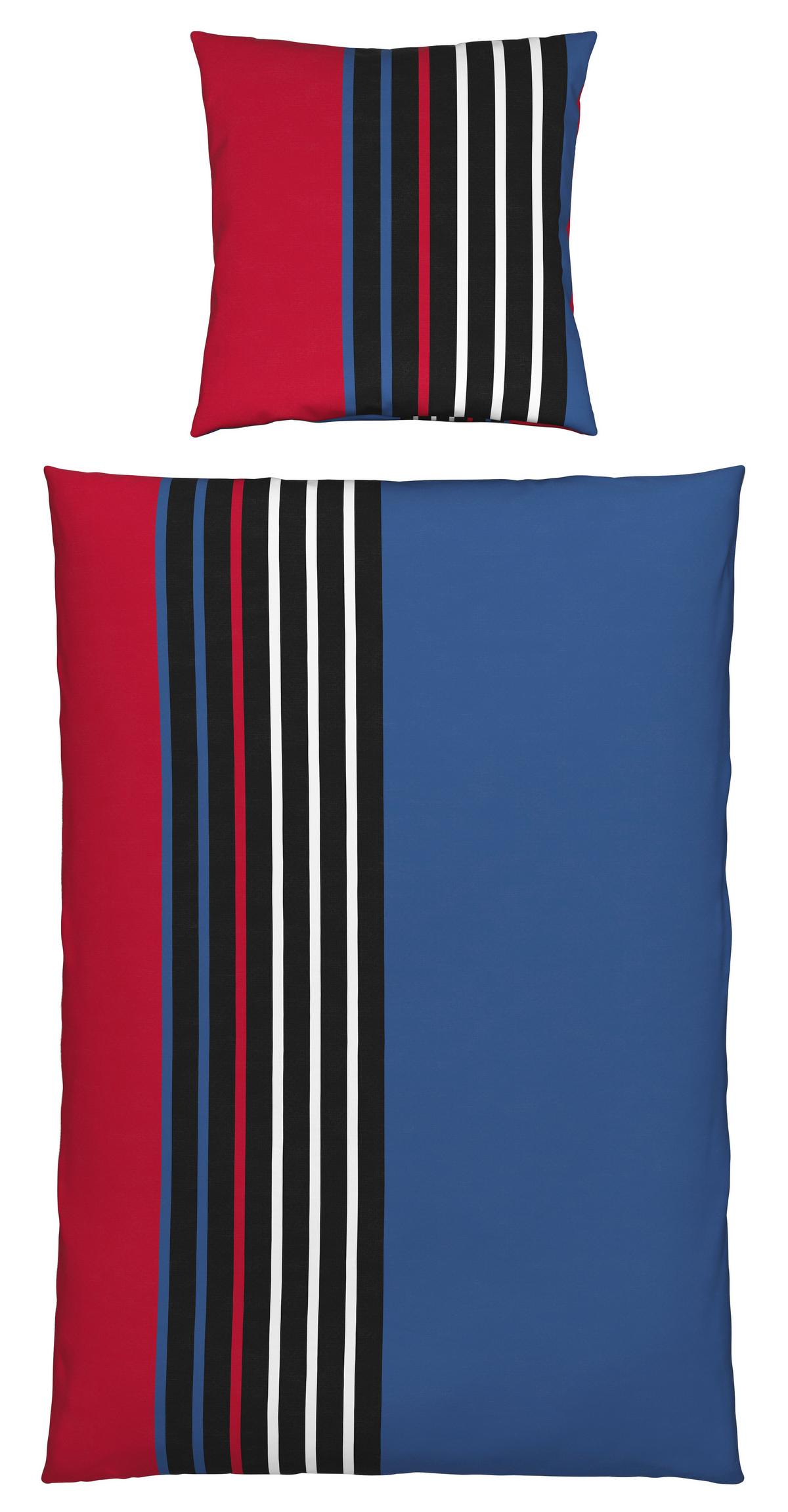Bettwäsche Anton Blau/Rot ca. 135x200cm - Blau/Rot, KONVENTIONELL, Textil (135/200cm) - Modern Living