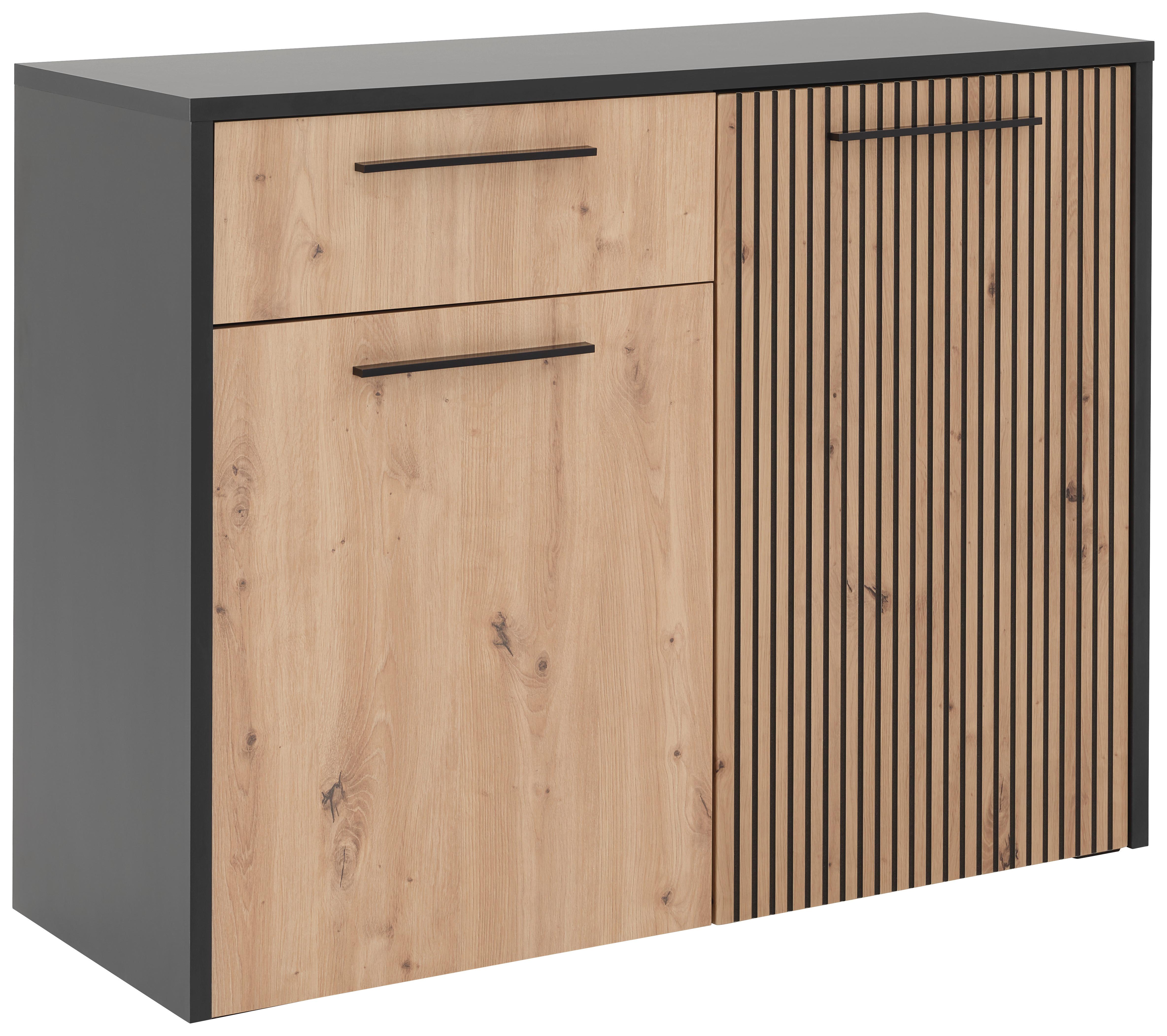 Komoda Louis Louis - črna/barve hrasta, Trend, umetna masa/leseni material (110,5/88/42cm)