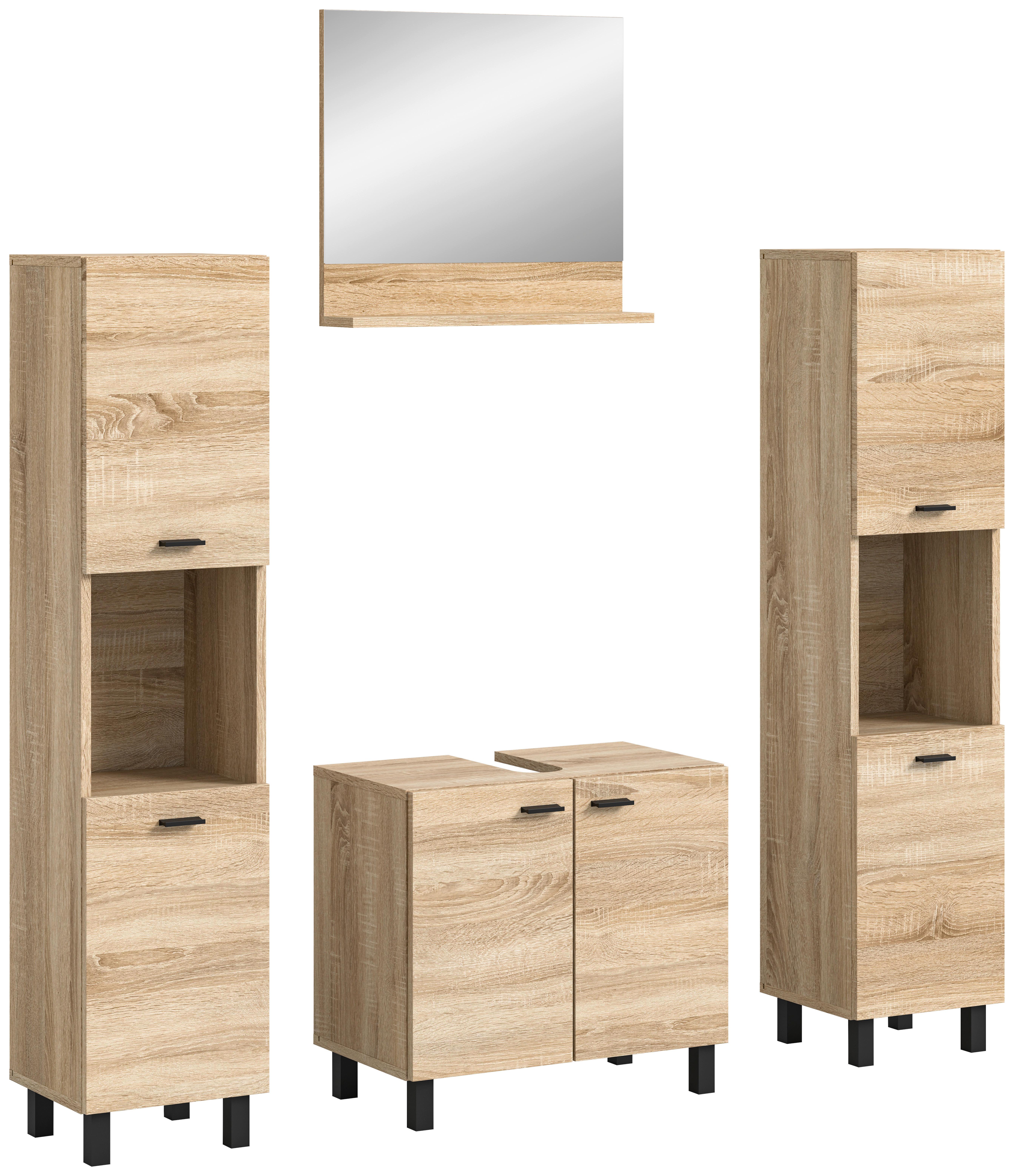 Kopalnica Boston, Hrast - črna/hrast sonoma, Moderno, umetna masa/steklo (117cm) - MID.YOU