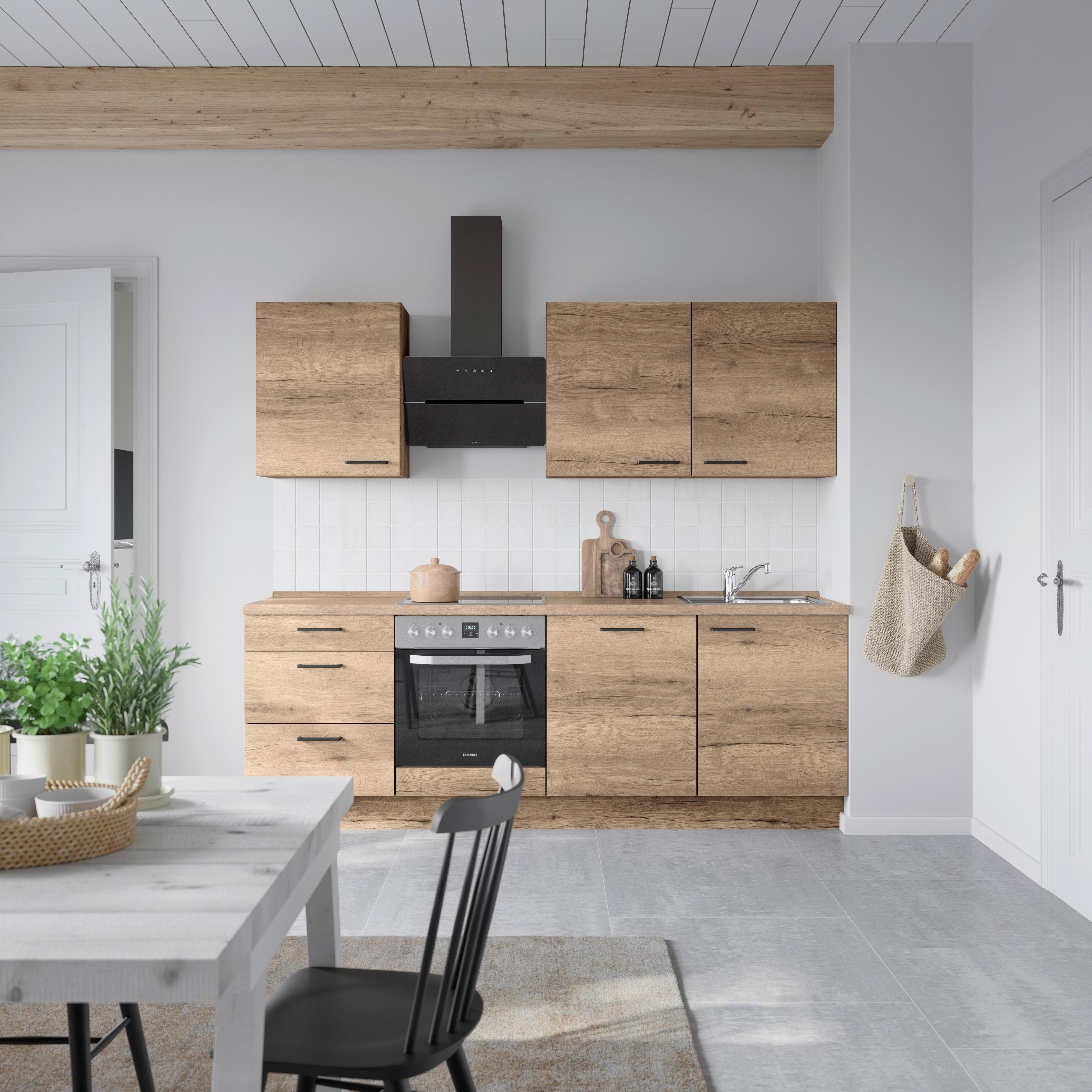 Küchenblock Structura High m. Geräten Eiche dunkel - Eiche dunkel/Schwarz, MODERN, Holzwerkstoff/Metall (240cm) - Nobilia