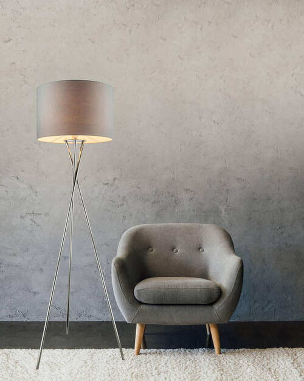 Stehleuchte Gustav Chromfarben max. 60 Watt - Chromfarben/Grau, KONVENTIONELL, Textil/Metall (62/160cm) - Globo
