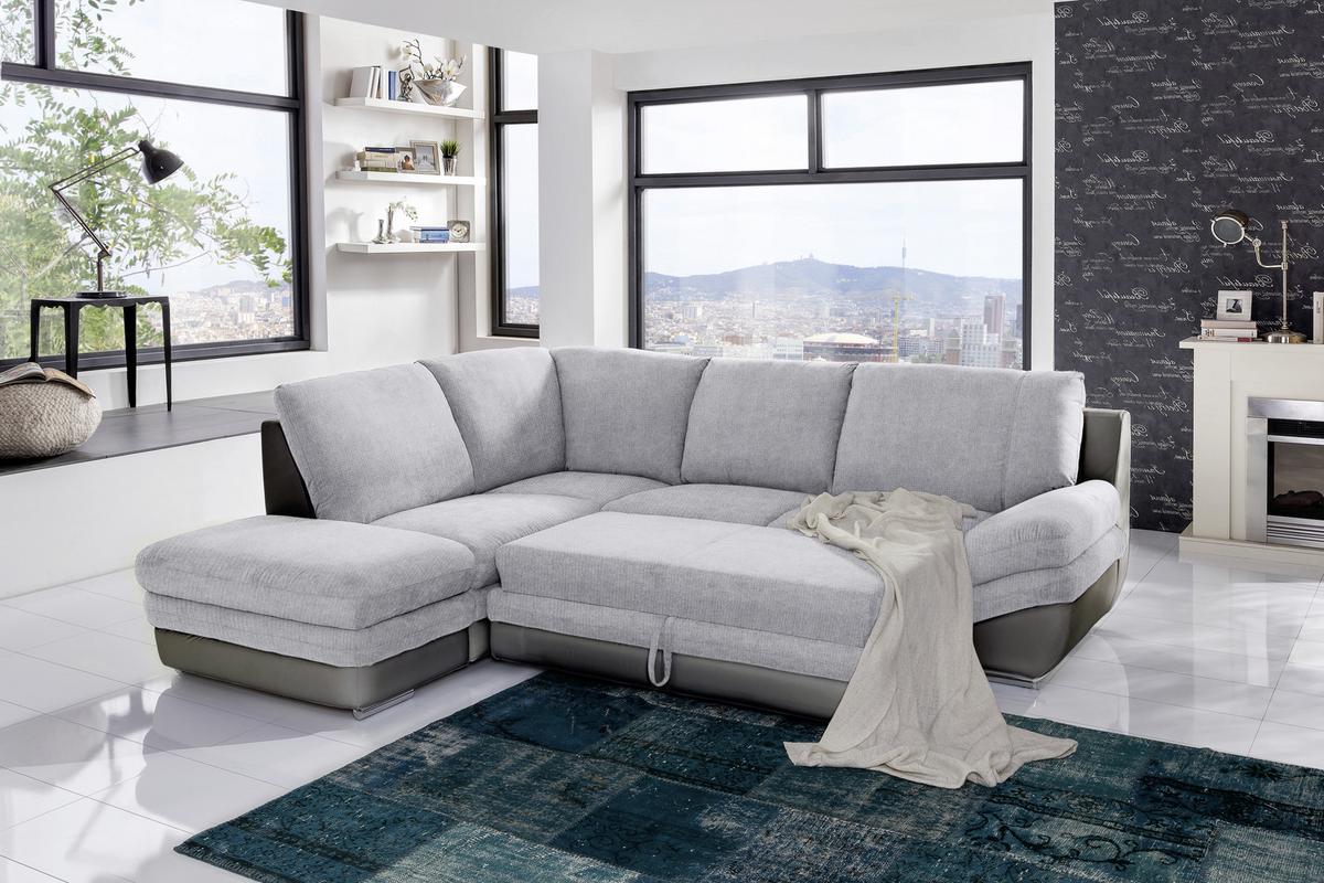 Wohnlandschaft in Grau/ Dunkelgrau ´NARDO´ - Chromfarben/Dunkelgrau, MODERN, Textil/Metall (221/264cm) - MID.YOU