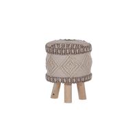 HOKER PUFFY - beżowy/biały, Basics, tkanina/drewno (30/42/30cm) - Livetastic