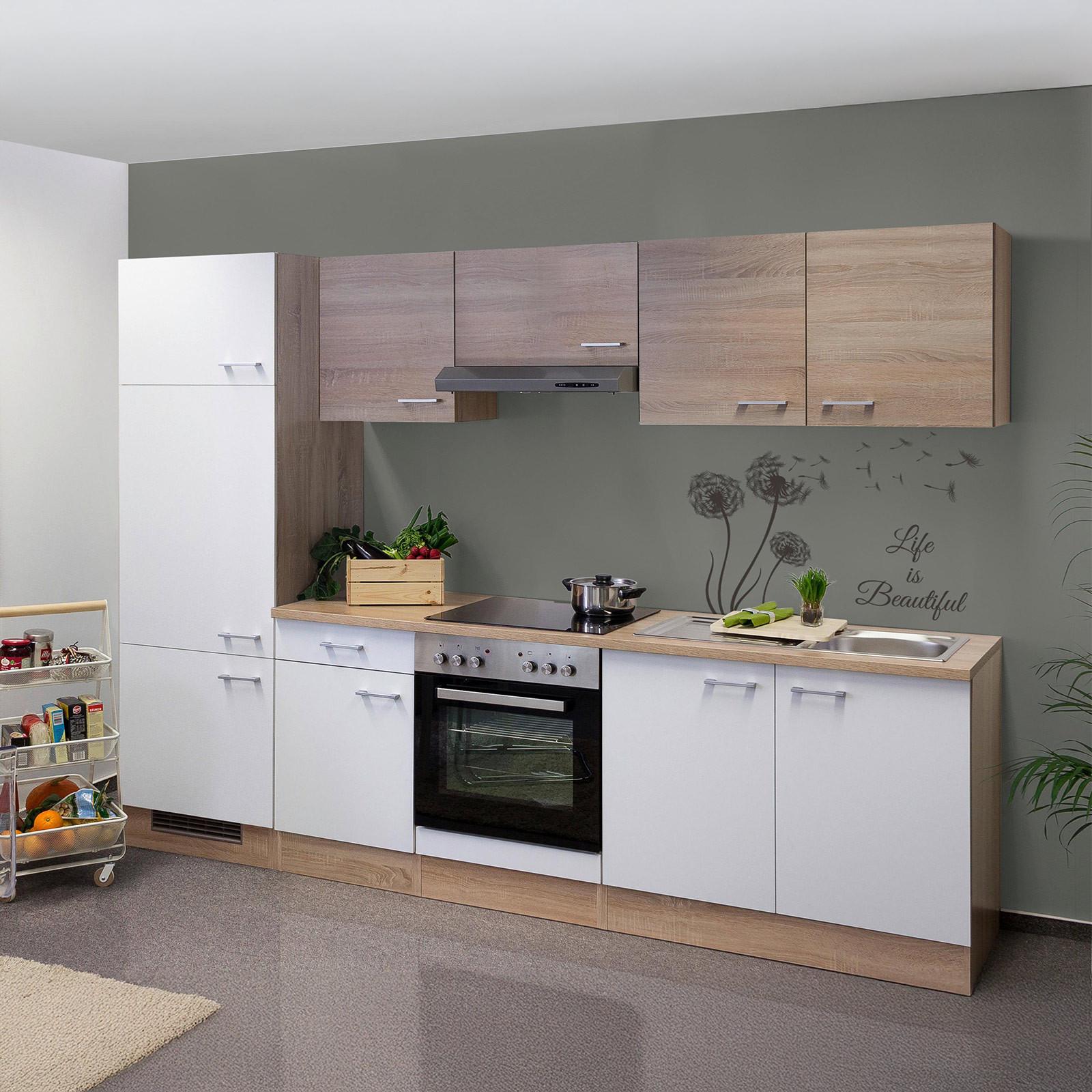 Küchenleerblock Samoa ca. 270 cm Weiß/Sonoma Eiche - Alufarben/Weiß, KONVENTIONELL, Holzwerkstoff/Kunststoff (270cm) - FlexWell