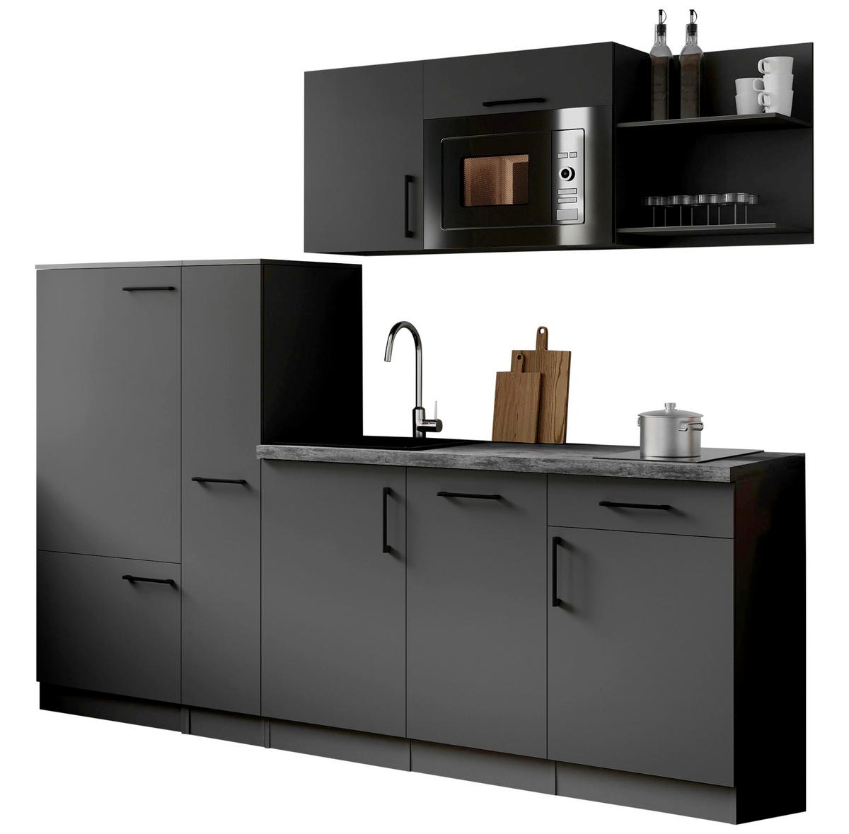 Küchenblock Oliver m. Geräten Grau - Grau, Trend, Holzwerkstoff/Metall (235cm) - Respekta