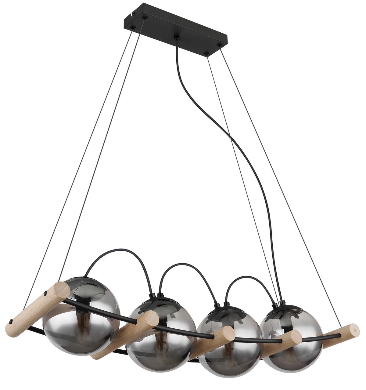 Hängeleuchte Leona Naturfarben/Schwarz max.15Watt - Schwarz/Naturfarben, Design, Glas/Holz (75/22/120cm) - Globo