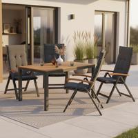 Gartenmöbel Set 9-tlg. Tilos aus Echtholz - Schwarz/Grau, KONVENTIONELL, Holz/Textil - Gardenson