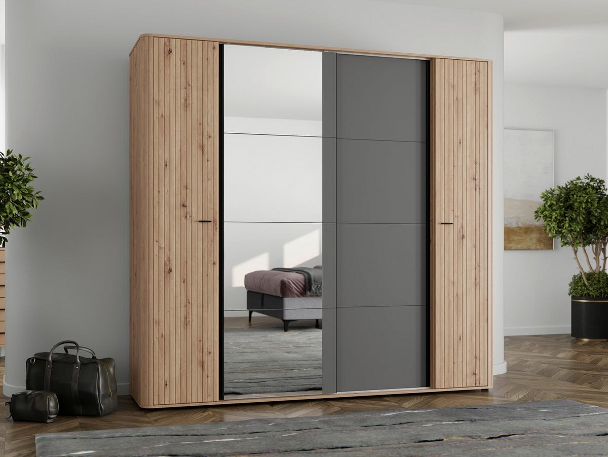 Ruhásszekrény Sinop - grafitszürke/fekete, Modern, faalapú anyag/üveg (232/218,5/58cm)