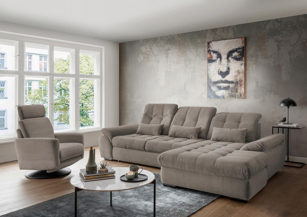 Ecksofa mit Bettkasten Rigatti ca. 314x184 cm Graubraun - Graubraun/Schwarz, MODERN, Textil/Metall (314/184cm) - Livetastic