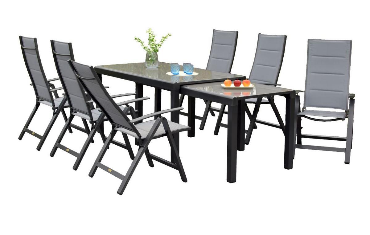 Gartenset Florenz Graphitfarben/Grau - Graphitfarben/Grau, MODERN, Glas/Textil - Gardenson