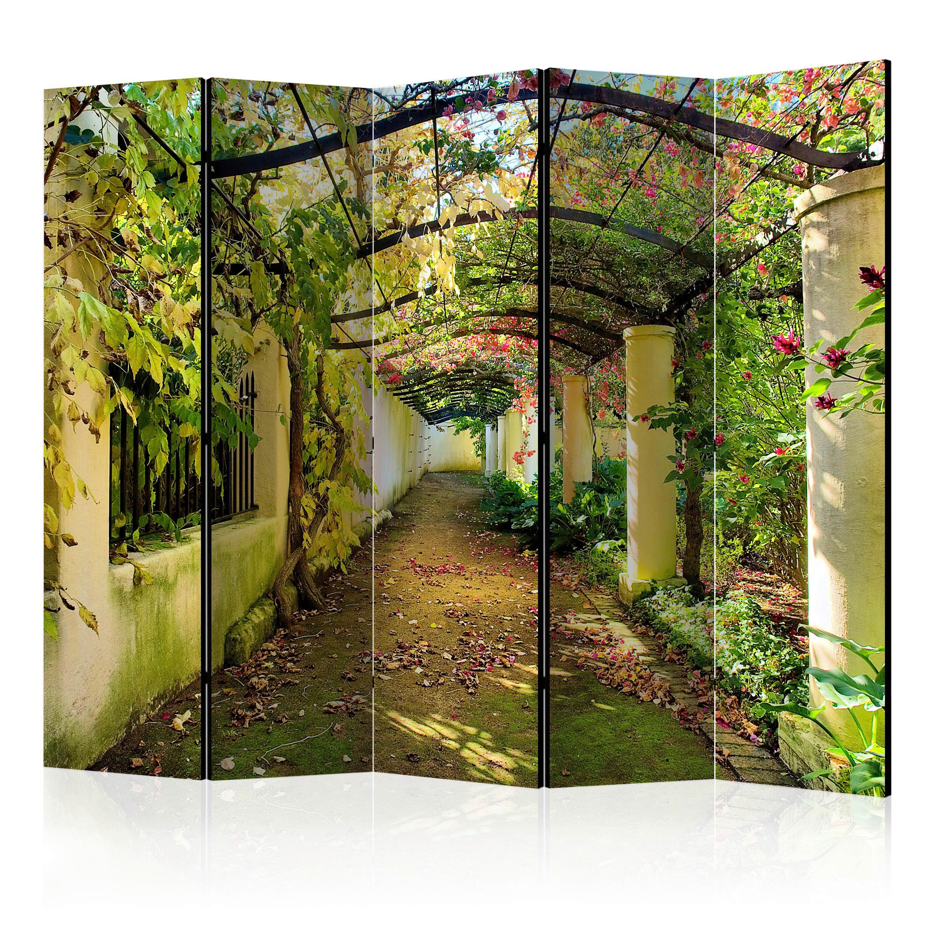 Paravan Pergola I, 5-Delni, Dvostranski - bež/svetlo zelena, Basics, tekstil/les (225/172/3cm) - artgeist