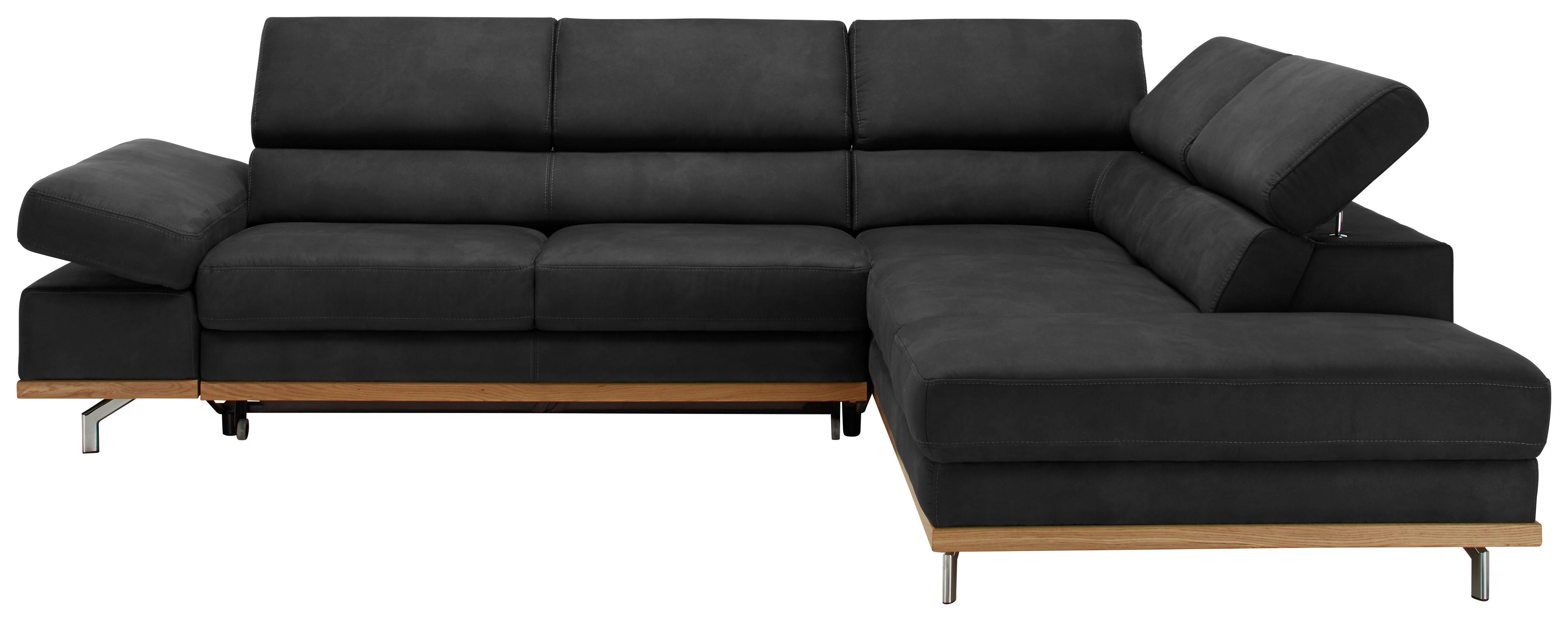 Wohnlandschaft Carmen in Schwarz mit Bettfunktion - Chromfarben/Schwarz, KONVENTIONELL, Holz/Textil (292/93/226cm) - Based