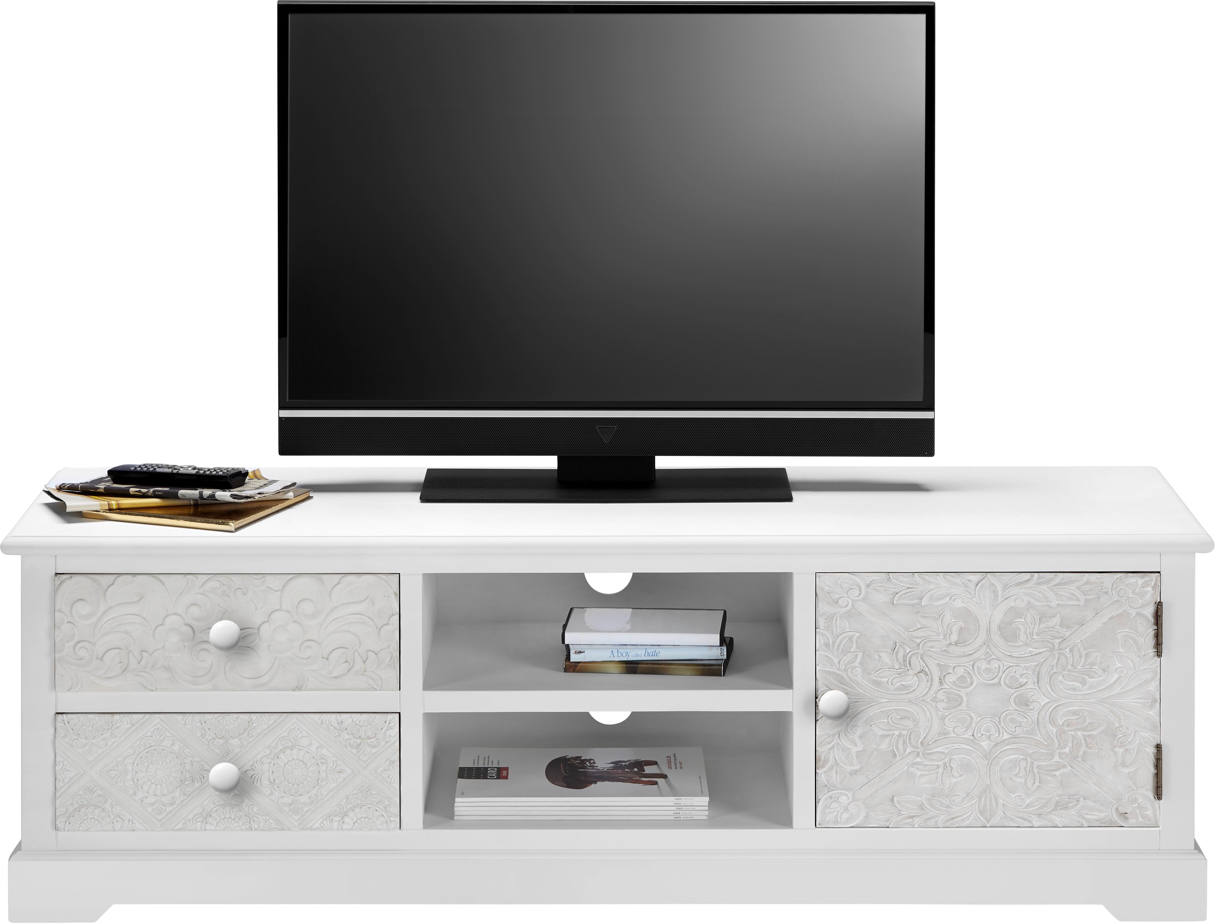 Lowboard Avery Weiß Echtholz/MDF - Bronzefarben/Weiß, MODERN, Holz/Metall (140/45/40cm) - Bessagi Home