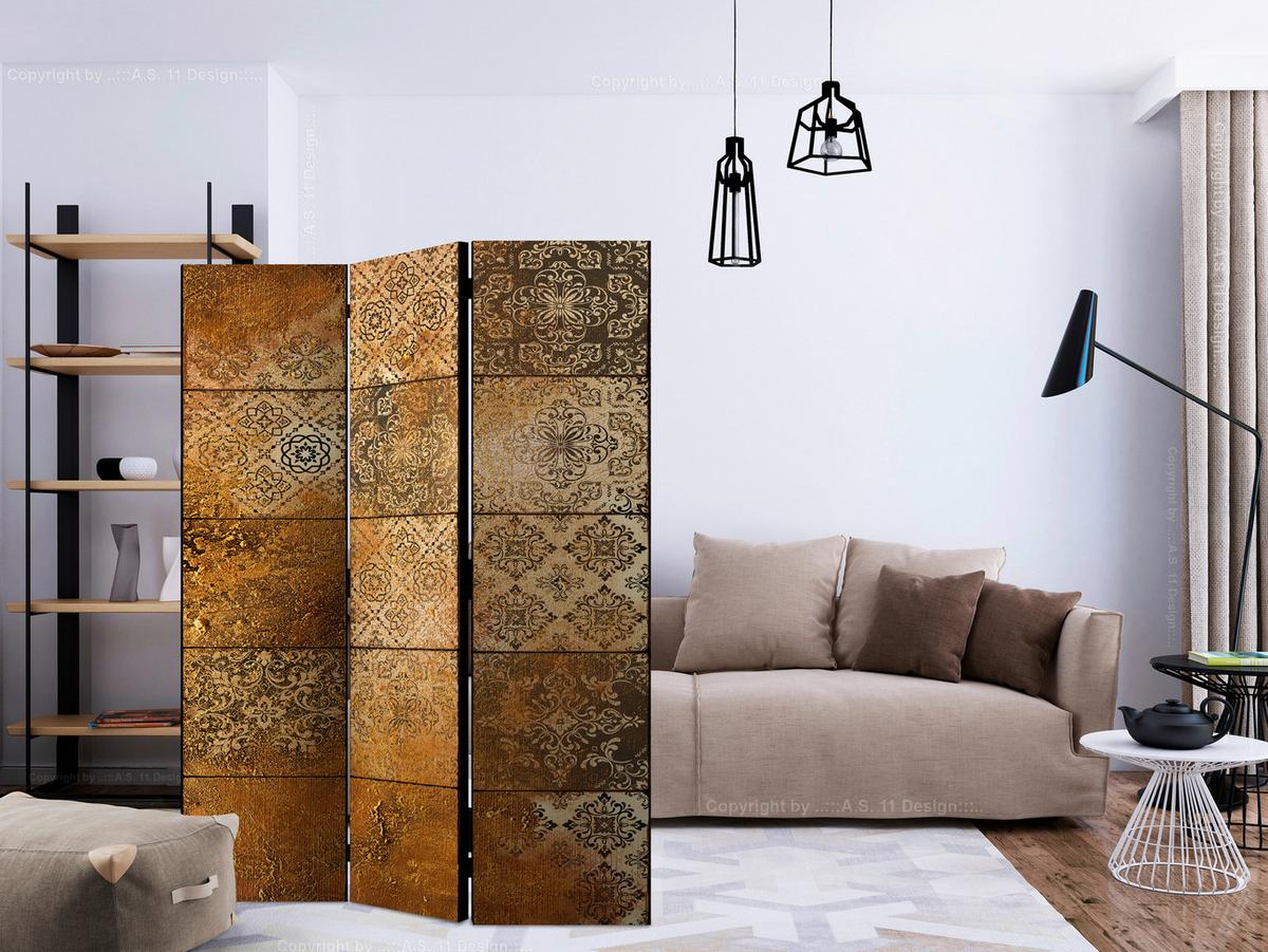 Paravan Old Tiles, 3-Delni, Akustičen - bež/rjava, Basics, umetna masa/tekstil (135/172/3cm) - artgeist