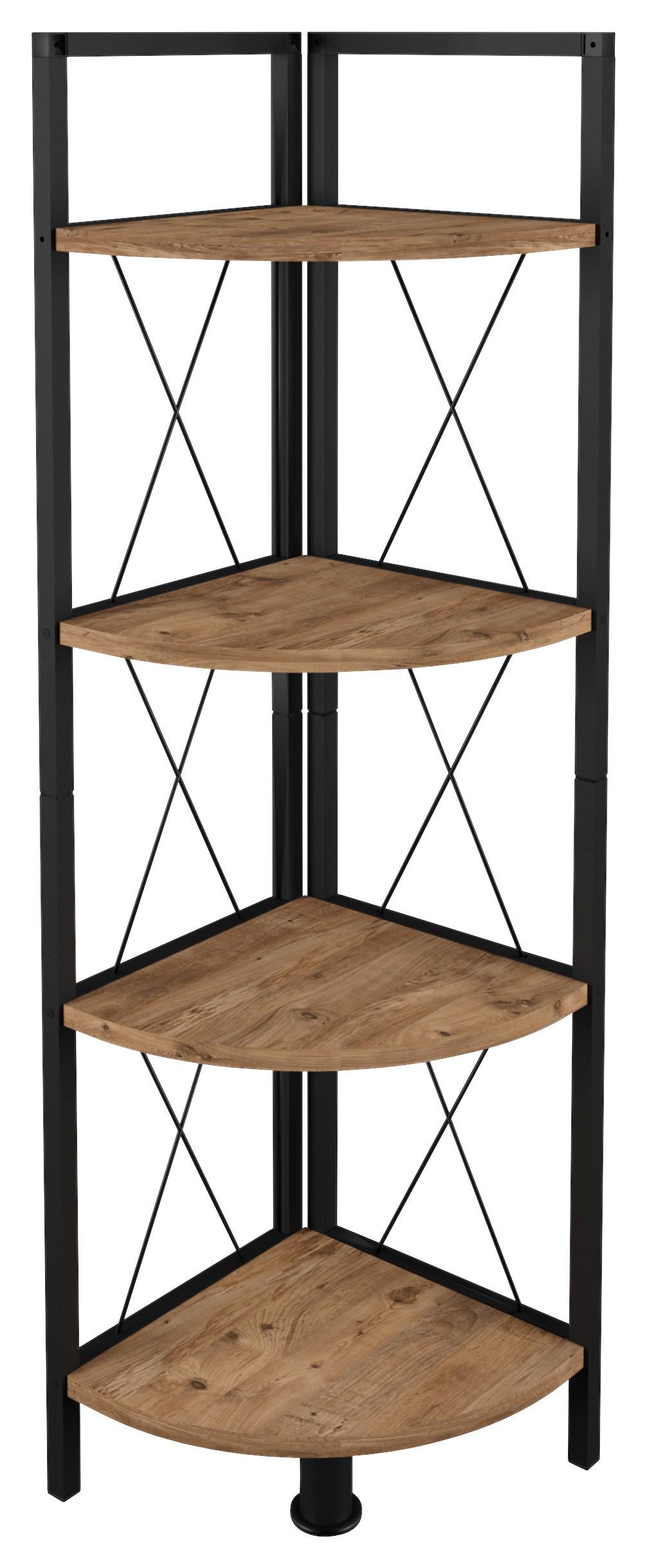 Eckregal INSASI 4 Honigeiche ca. 34x123x34 cm - Honigeiche/Schwarz, Design, Holzwerkstoff/Metall (34/123/34cm) - MID.YOU
