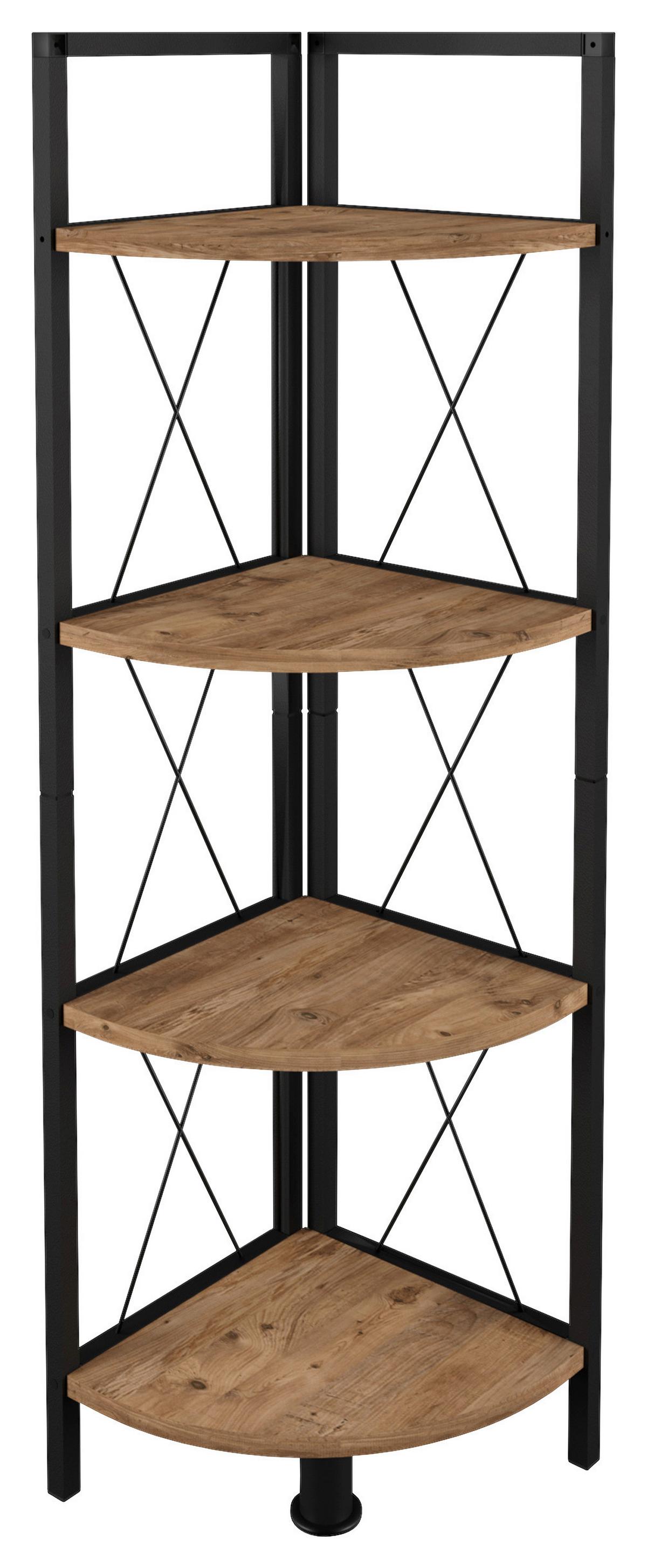 Eckregal INSASI 4 Honigeiche ca. 34x123x34 cm - Honigeiche/Schwarz, Design, Holzwerkstoff/Metall (34/123/34cm) - MID.YOU