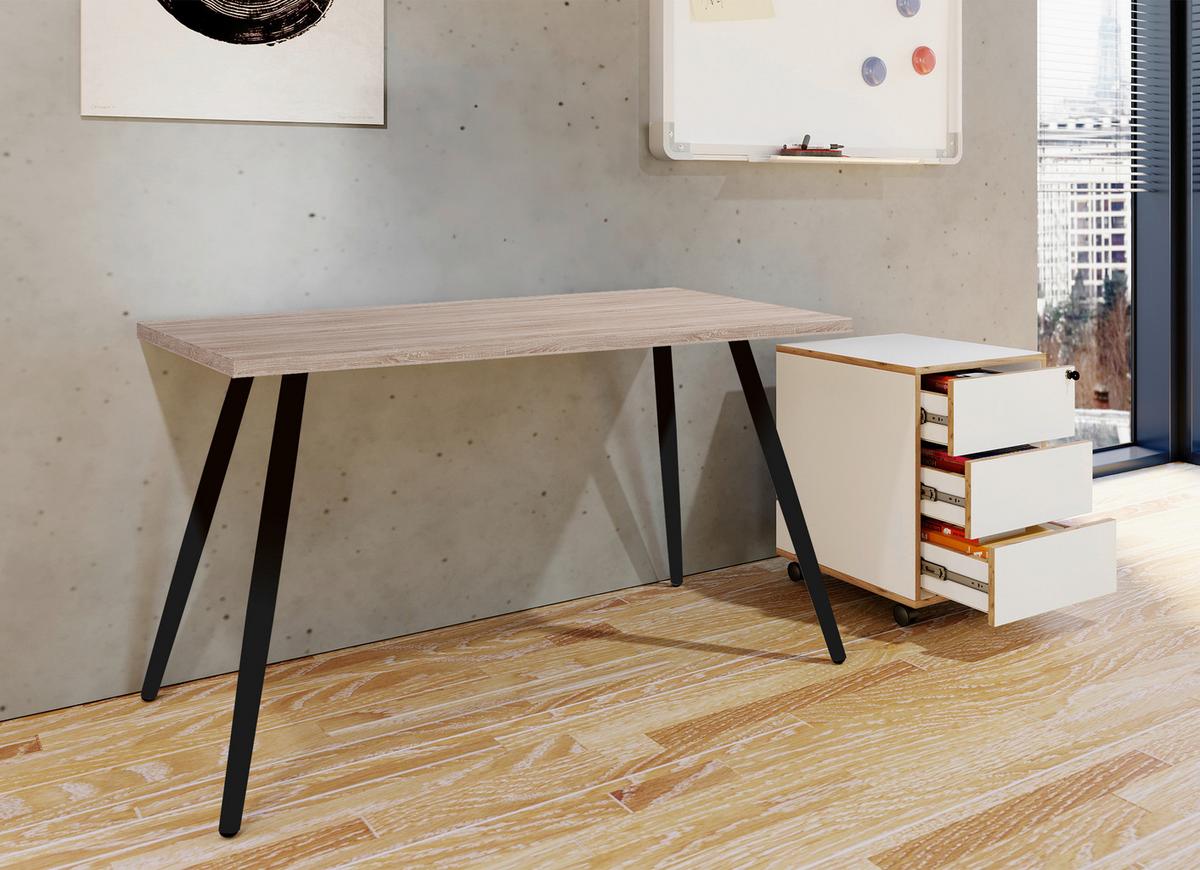 Pisalna Miza Salia, Črna, Barva Hrasta, 138x80cm - črna/hrast sonoma, Moderno, kovina/leseni material (138/80/70cm) - MID.YOU