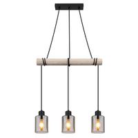 Hängeleuchte Hadera max. 40 Watt - Schwarz/Naturfarben, Natur, Glas/Holz (50/10/140cm) - Globo