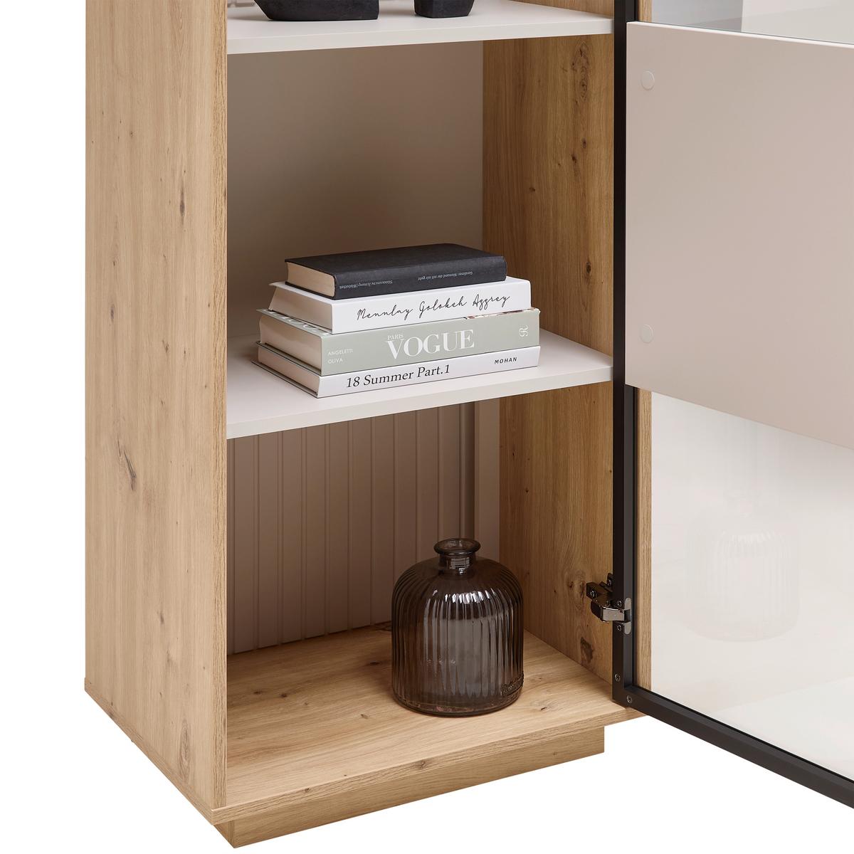 Vitrine Cremona Kaschmir/Eiche Artisan - Kaschmir/Schwarz, MODERN, Glas/Holzwerkstoff (52/200/38cm) - Premium Living