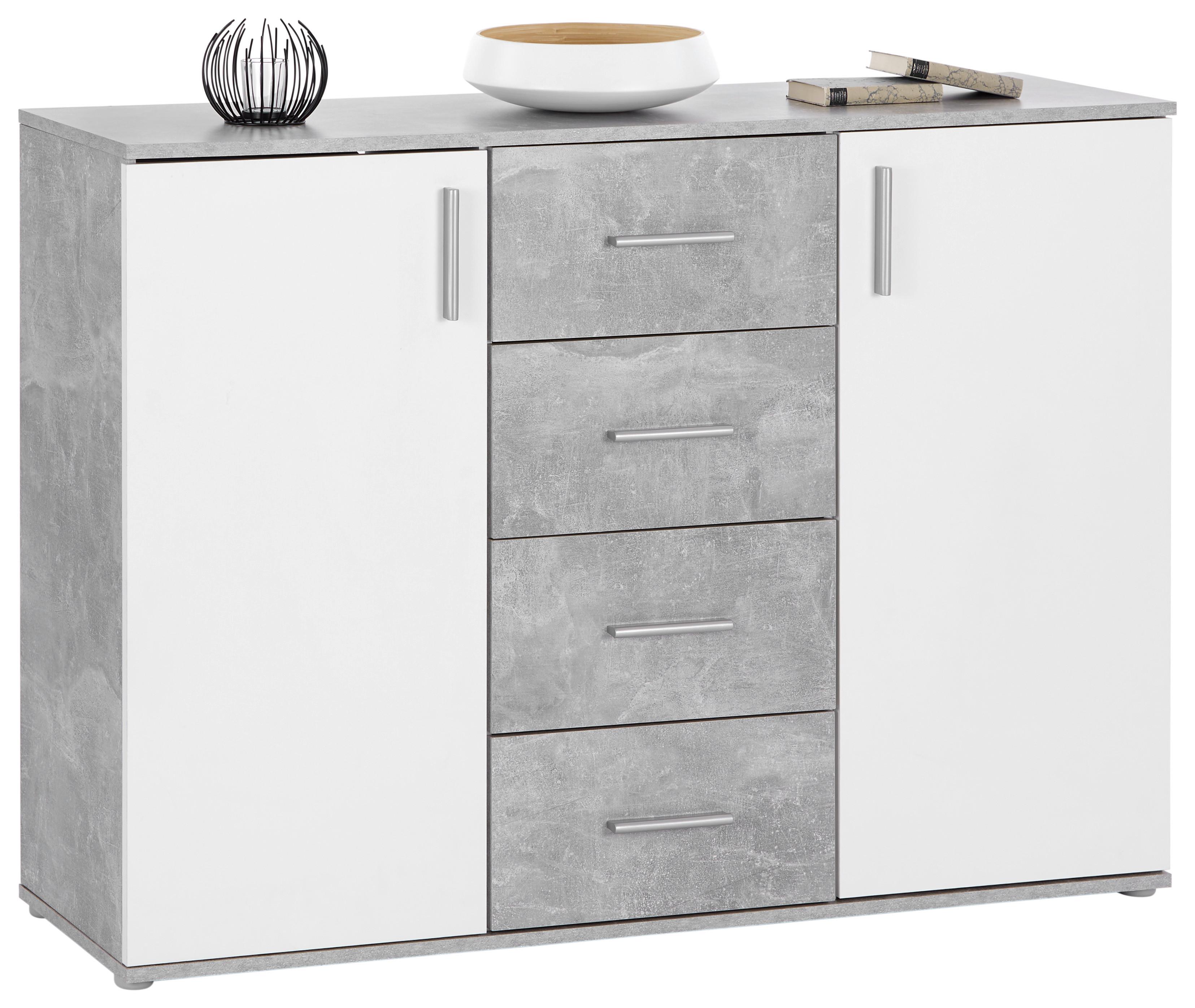 Komoda Ina 03, Siva, Bela - bela/barve aluminija, Moderno, umetna masa/leseni material (132/94,8/38,3cm) - Mömax