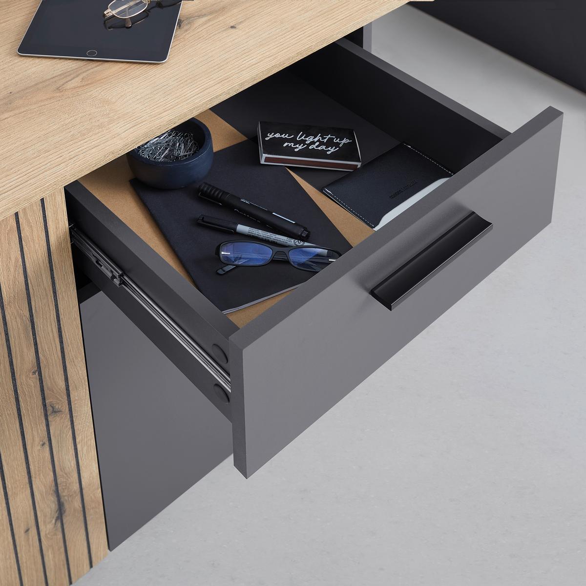 Pisalna Miza Cadix, Antracit, Barva Hrasta - črna/barve hrasta, Konvencionalno, umetna masa/leseni material (145/75/60cm) - Mömax