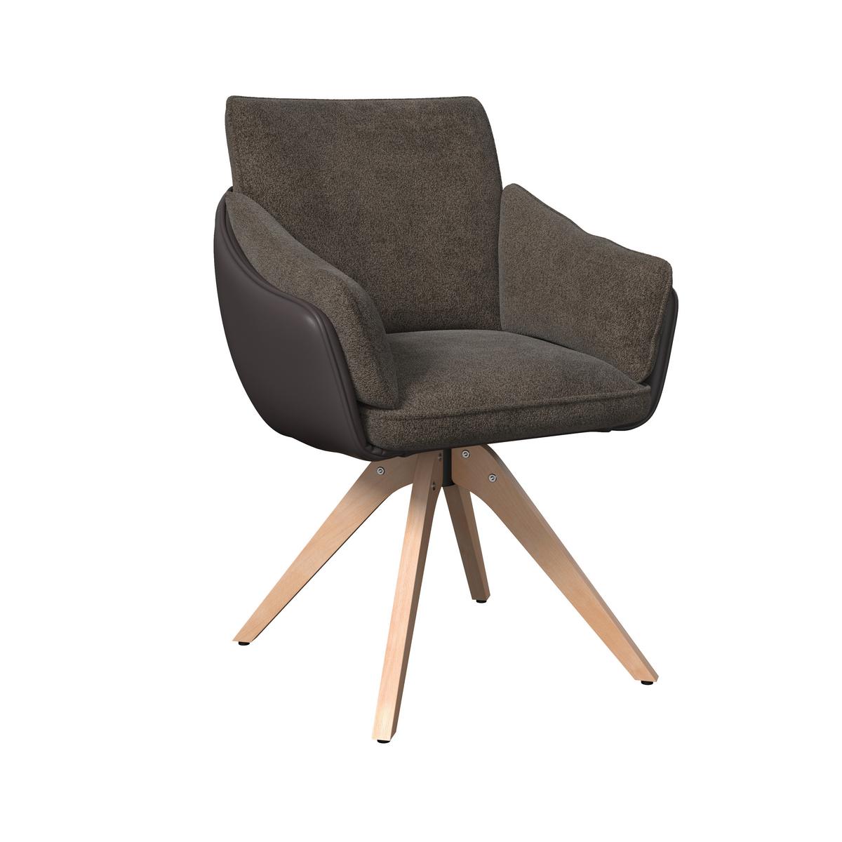 Armlehnstuhl Alja Braun Bouclé/Mikrofaser Drehbar - Buchefarben/Braun, MODERN, Holz/Textil (66/89/62cm) - Bessagi Home