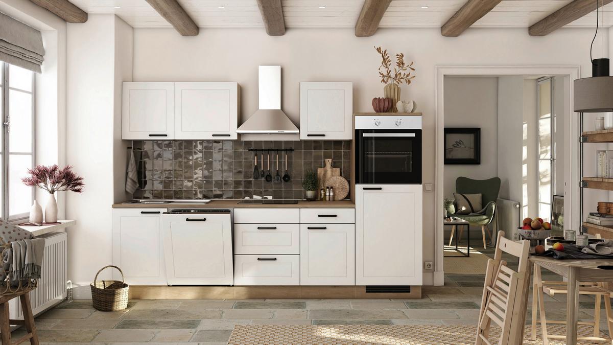 Kuhinjski Blok Z Aparati Julia, Bela, Barva Hrasta - črna/barve hrasta, Basics, kovina/leseni material (280cm) - FlexWell