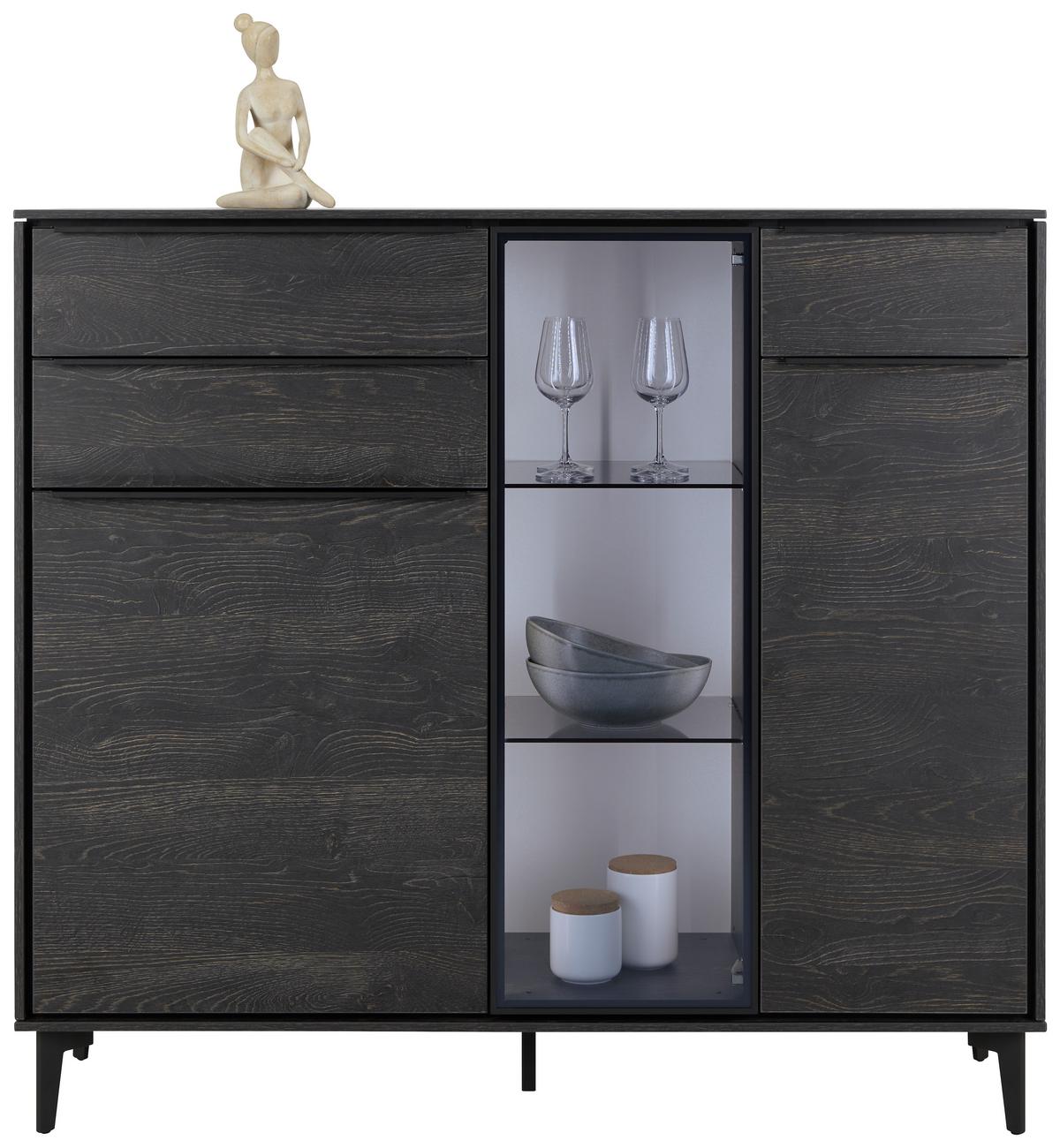 Highboard in Anthrazit. - Anthrazit/Schwarz, Modern, Glas/Holzwerkstoff (133/123/40cm) - Premium Living