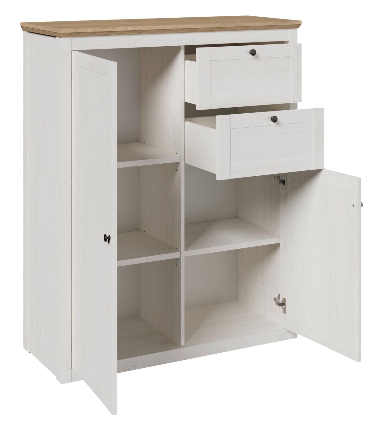 Schrank Korsika Eiche-/Kieferfarben - Eichefarben/Schwarz, ROMANTIK / LANDHAUS, Holzwerkstoff/Metall (105,5/130/42,9cm) - Mömax
