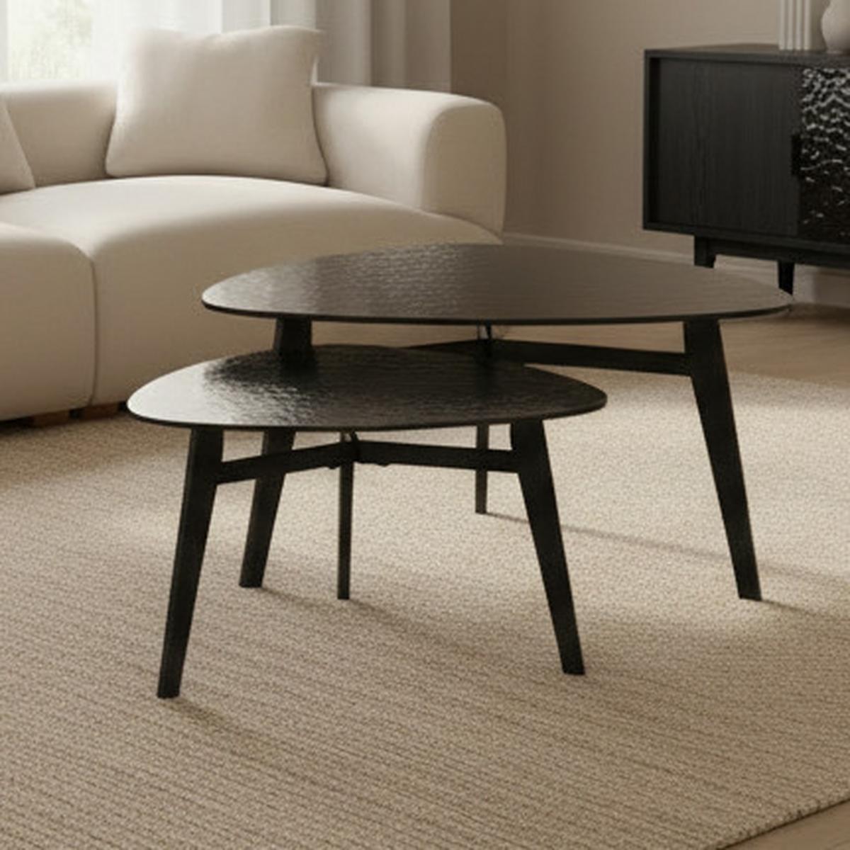 Couchtisch-Set Kelaya Schwarz Glas/Metall - Schwarz, MODERN, Glas/Metall (80/60/42/36/80/60cm) - Bessagi Home