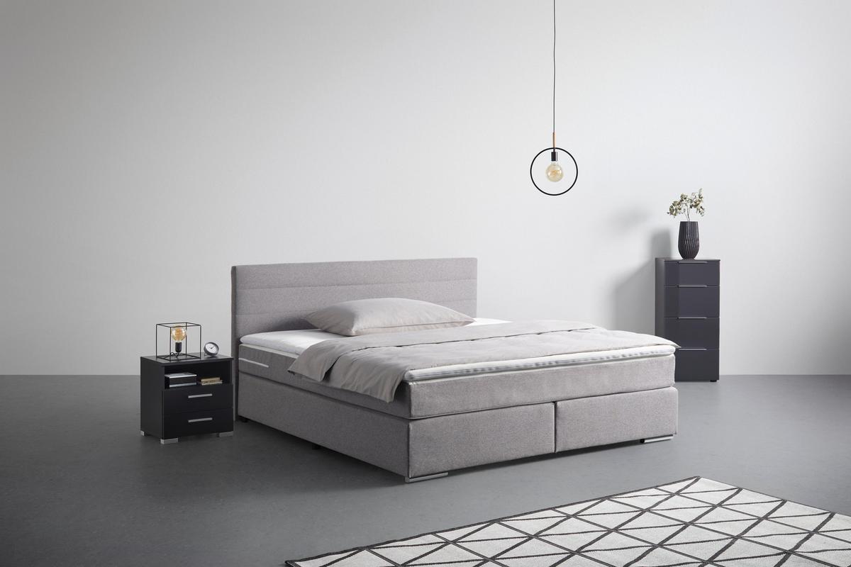 Boxspringbett Palermo in Grau ca. 180x200cm - Chromfarben/Grau, KONVENTIONELL, Kunststoff/Textil (180/200cm) - Based