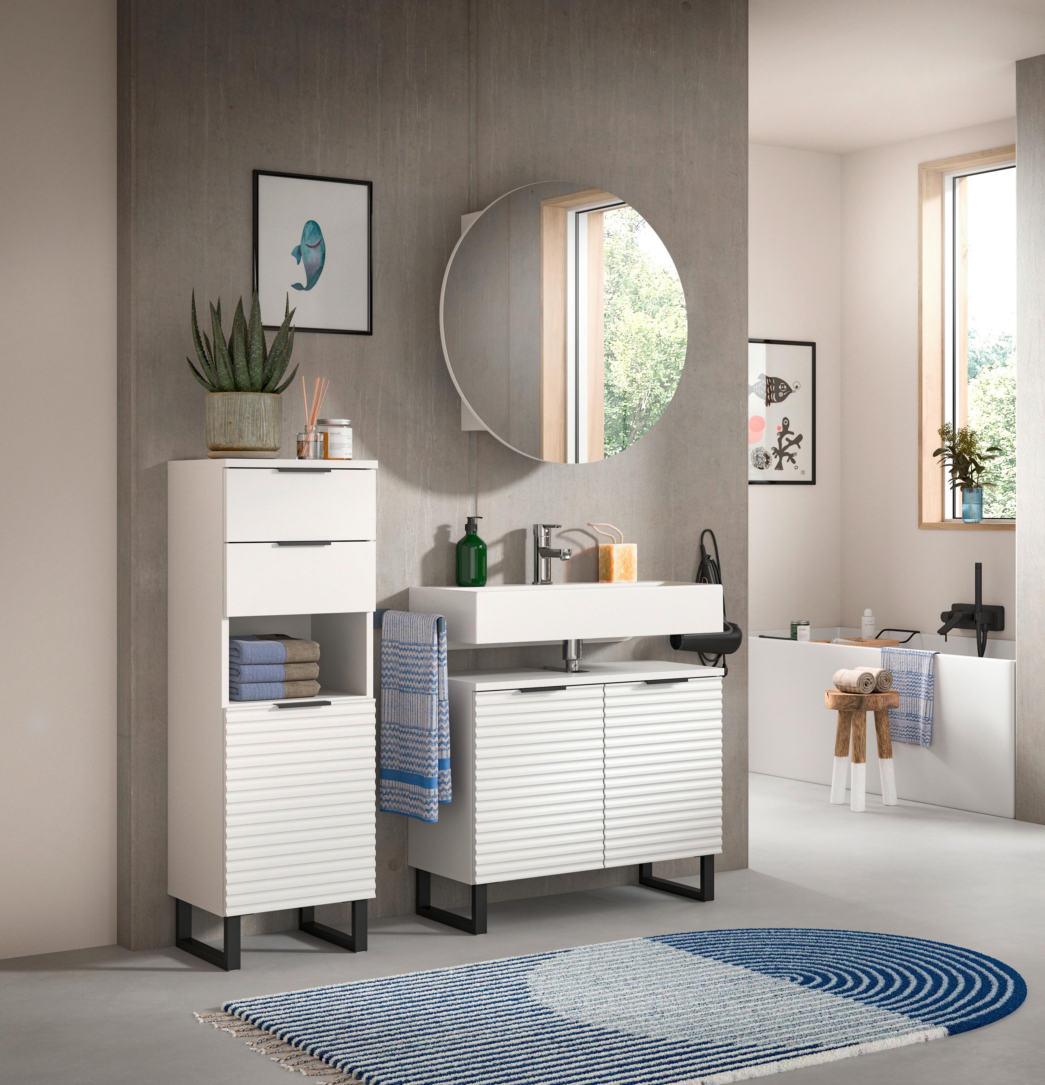 Badezimmer Riff 3-tlg. ca. 105 cm Weiß/Schwarz - Schwarz/Weiß, MODERN, Holzwerkstoff/Metall (105cm) - MID.YOU