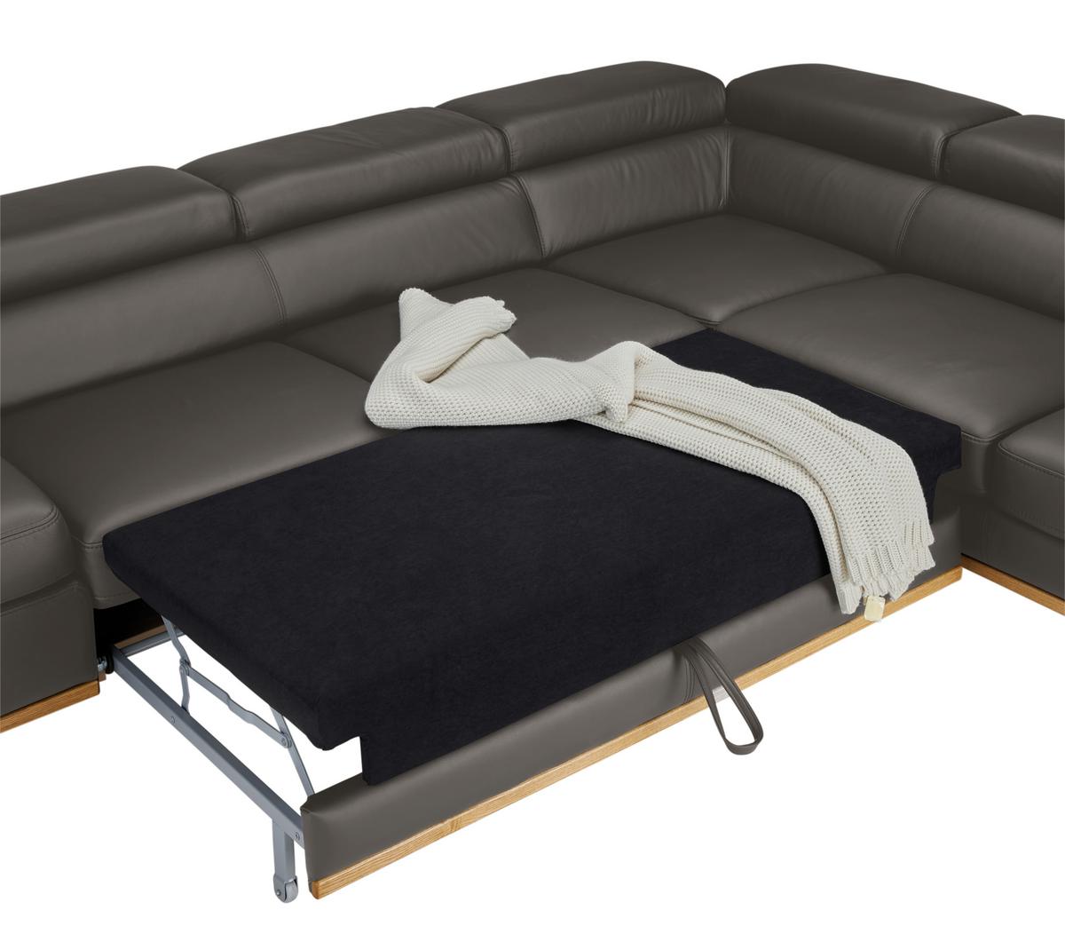 Wohnlandschaft Carmen rechts Graublau - Graublau/Schwarz, MODERN, Leder/Holz (292/72/226cm) - Premium Living