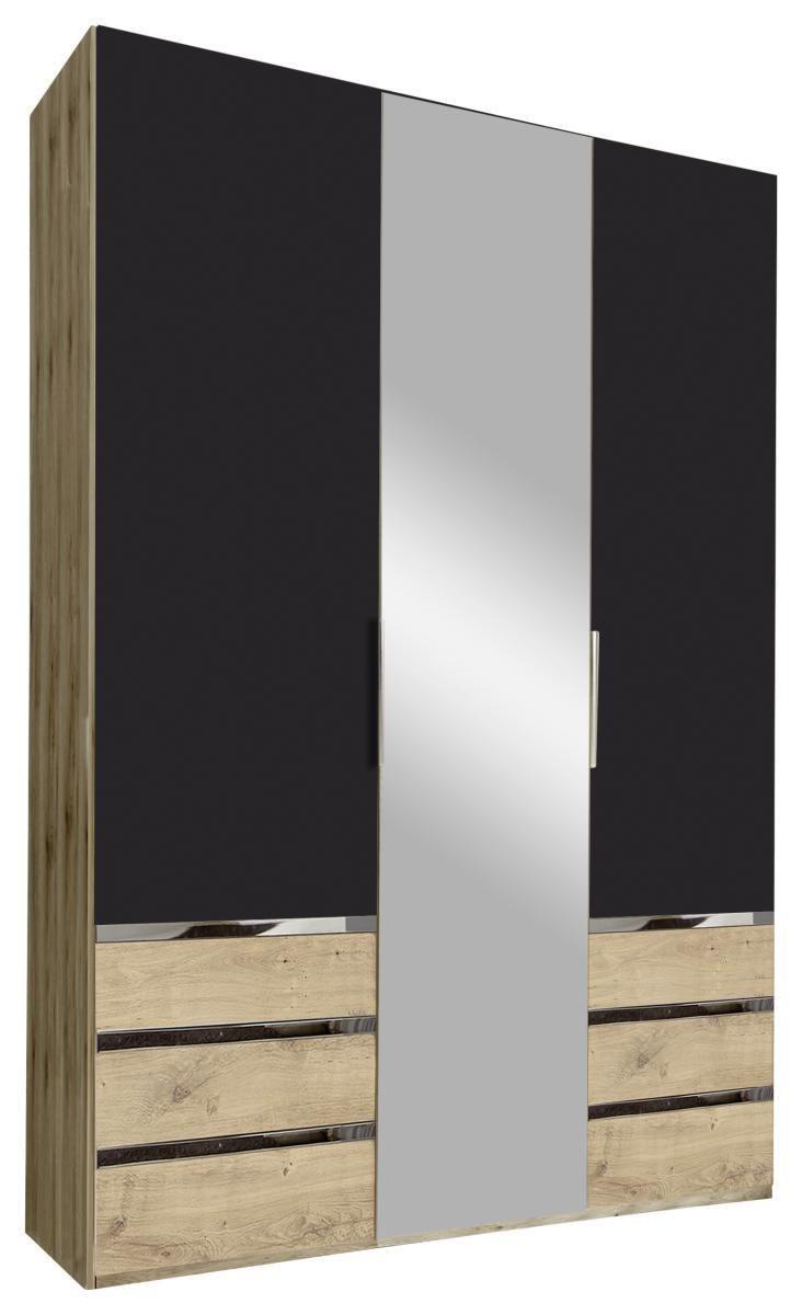Drehtürenschrank Level 36A mit Spiegel ca.150cm Graphitfarben - Chromfarben/Eichefarben, MODERN, Glas/Holzwerkstoff (150/216/58cm) - MID.YOU