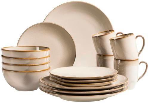 Kombiservice Ossia aus Steinzeug, 16-teilig - Sandfarben, Basics, Keramik - Mäser