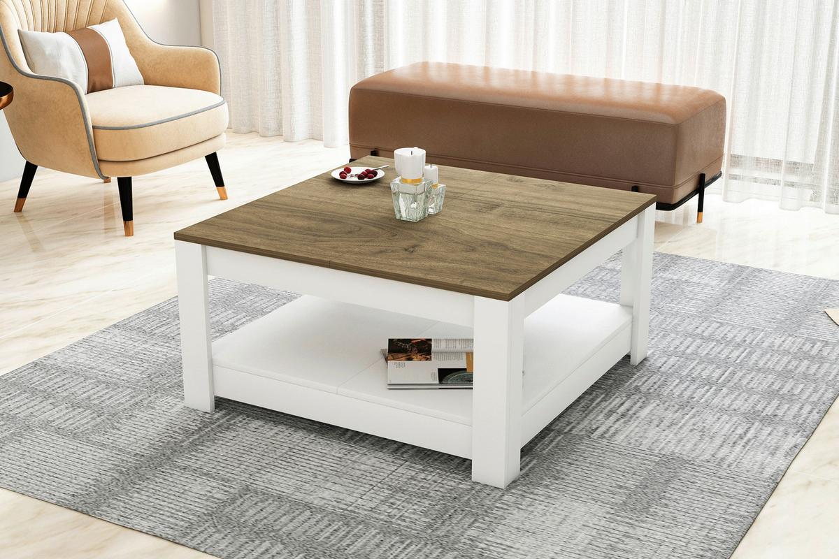 Klubska Miza Athena - barva oreha/bela, Design, leseni material (89/89/45cm) - Livetastic