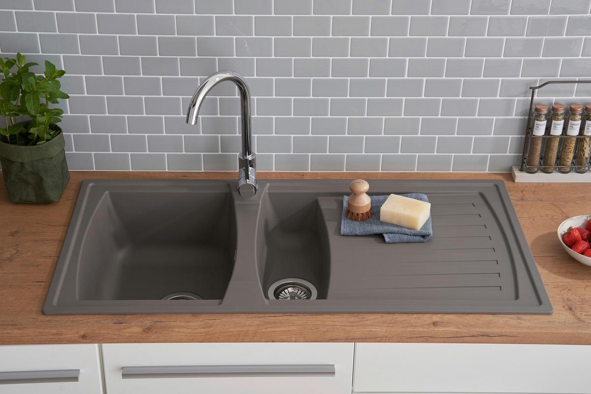 Einbauspüle Boston ca. 100x20x50 cm Grau - Grau, Trend, Glas/Kunststoff (100/20/50cm) - Respekta